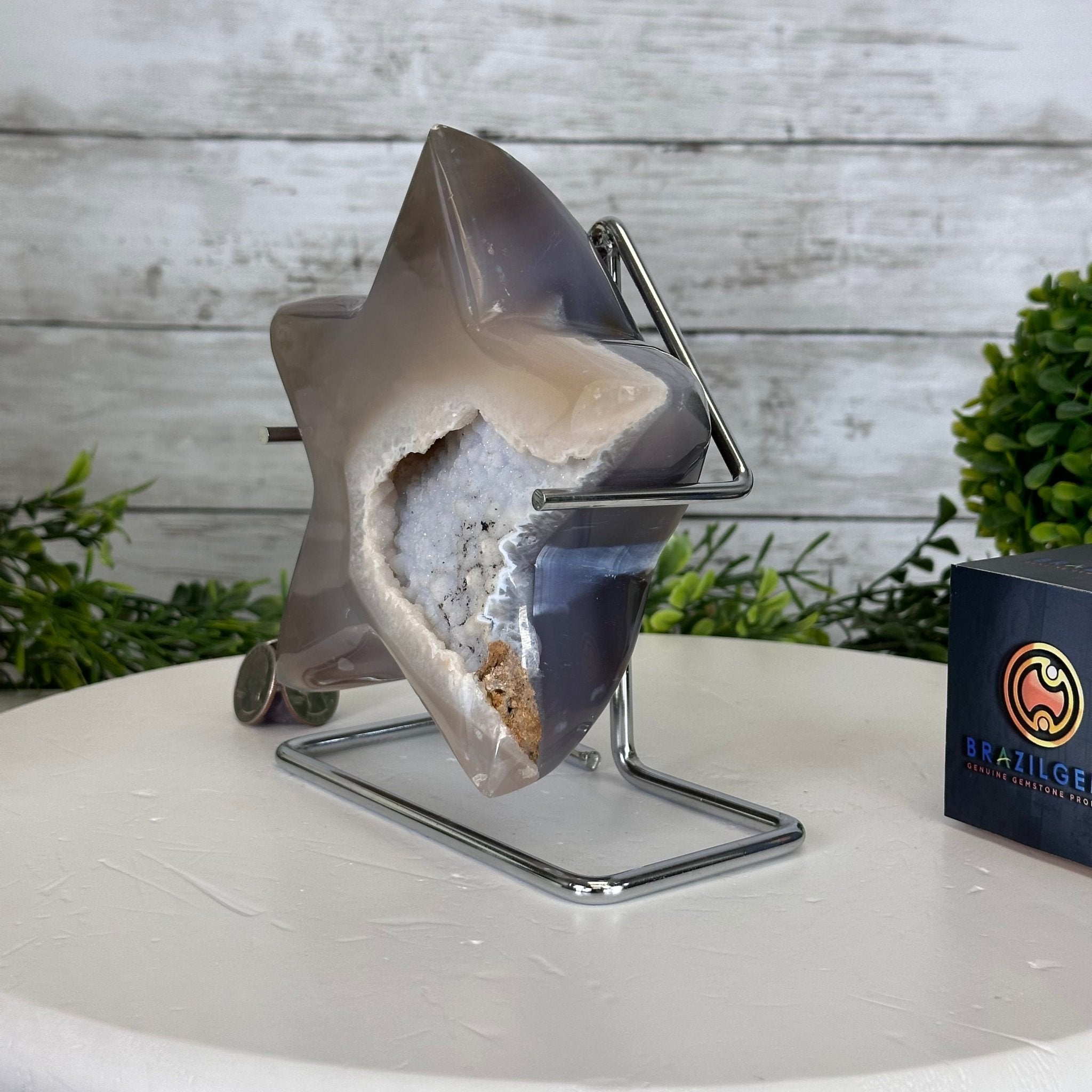 Polished Agate Star on a Metal Stand, 3.6 lbs & 6.7" Tall #5273-0020 - Brazil GemsBrazil GemsPolished Agate Star on a Metal Stand, 3.6 lbs & 6.7" Tall #5273-0020Stars5273-0020