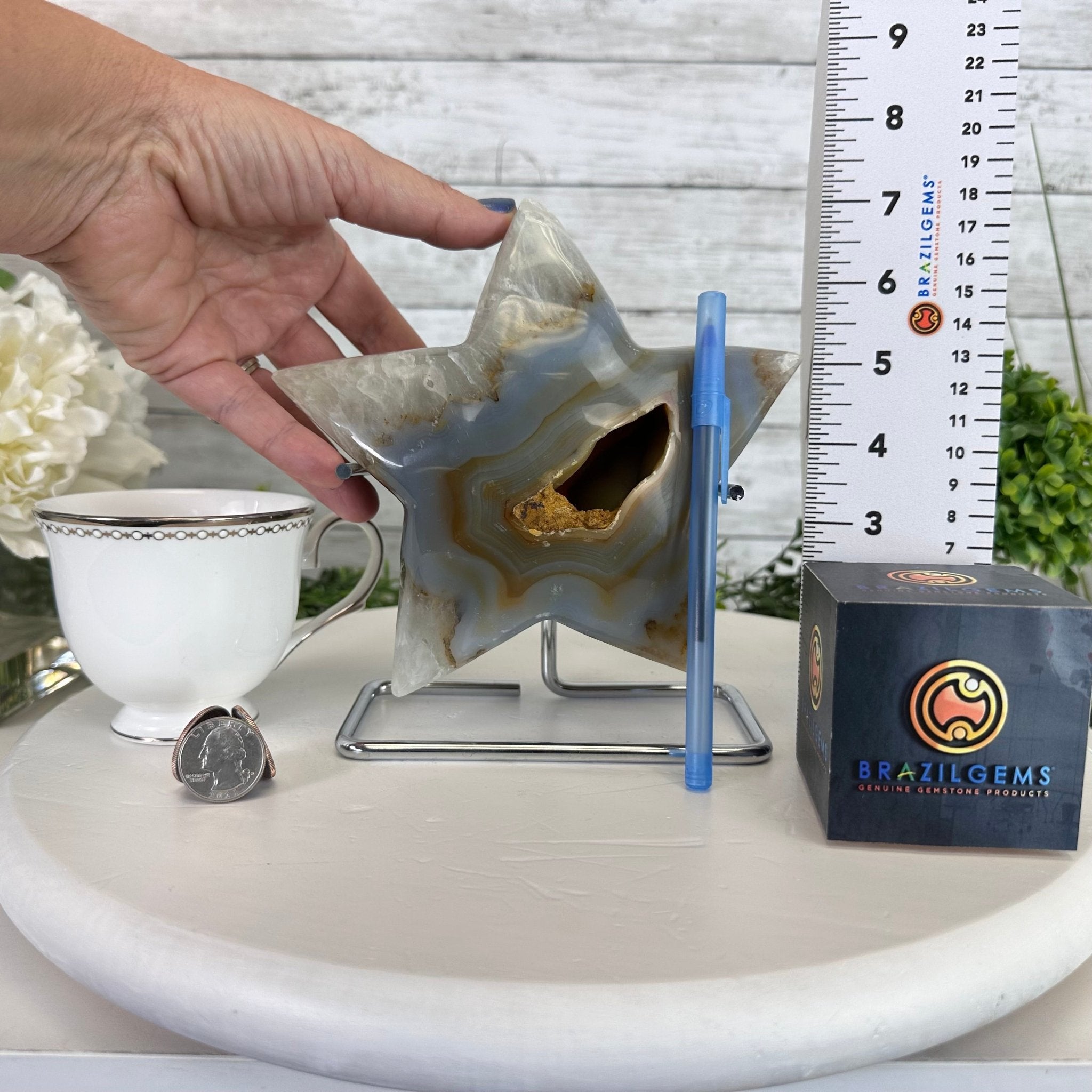Polished Agate Star on a Metal Stand, 3.6 lbs & 7.3" Tall #5273-0019 - Brazil GemsBrazil GemsPolished Agate Star on a Metal Stand, 3.6 lbs & 7.3" Tall #5273-0019Stars5273-0019