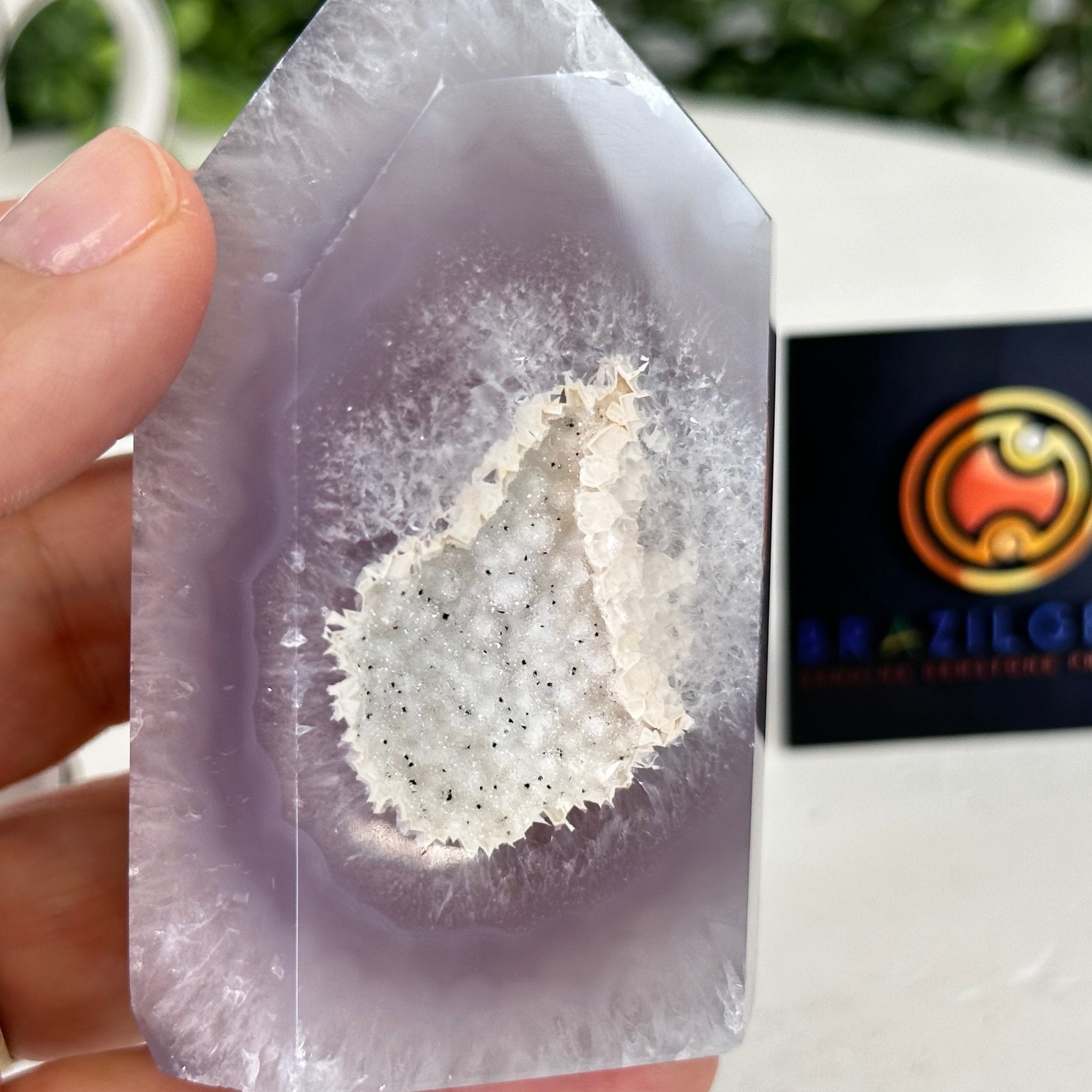 Polished Brazilian Drusy Agate Crystal Point, 0.6 lbs & 3.4" Tall, Model #3106NA-004 - Brazil GemsBrazil GemsPolished Brazilian Drusy Agate Crystal Point, 0.6 lbs & 3.4" Tall, Model #3106NA-004Crystal Points3106NA-004