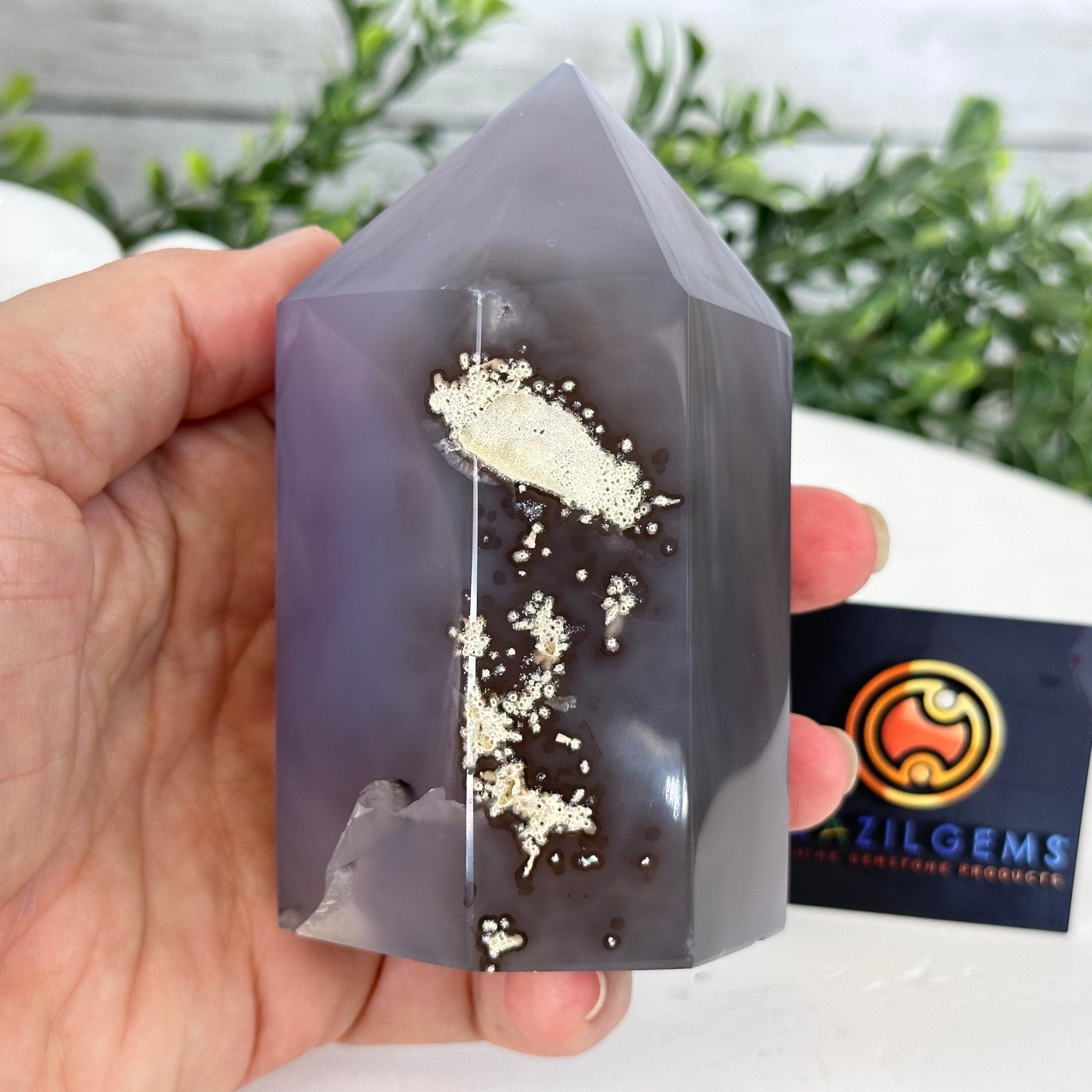 Polished Brazilian Drusy Agate Crystal Point, 1.1 lbs & 4.3" Tall, Model #3106NA-012 by Brazil Gems - Brazil GemsBrazil GemsPolished Brazilian Drusy Agate Crystal Point, 1.1 lbs & 4.3" Tall, Model #3106NA-012 by Brazil GemsCrystal Points3106NA-012