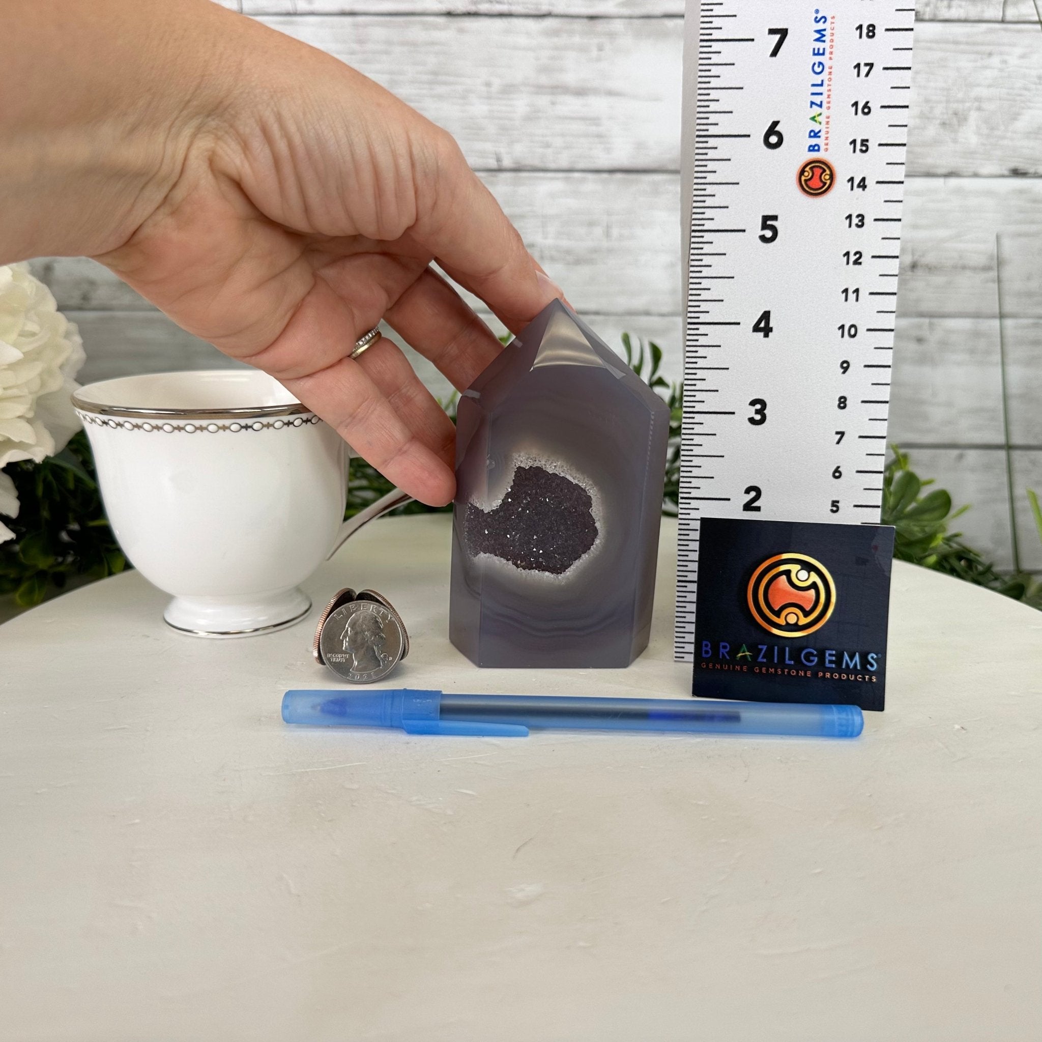 Polished Brazilian Drusy Agate Crystal Point, 1.1 lbs & 4.3" Tall, Model #3106NA-012 by Brazil Gems - Brazil GemsBrazil GemsPolished Brazilian Drusy Agate Crystal Point, 1.1 lbs & 4.3" Tall, Model #3106NA-012 by Brazil GemsCrystal Points3106NA-012