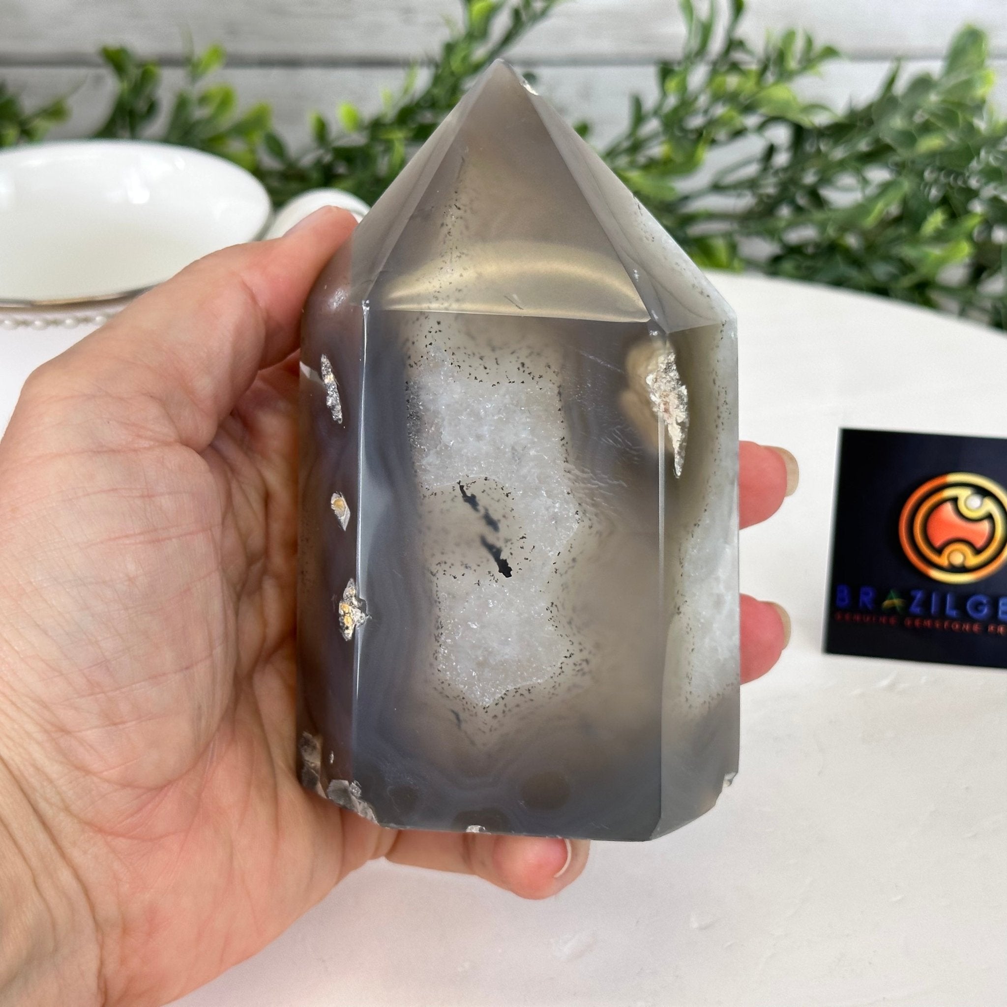 Polished Brazilian Drusy Agate Crystal Point, 1.35 lbs & 4.7" Tall, Model #3106NA-017 by Brazil Gems - Brazil GemsBrazil GemsPolished Brazilian Drusy Agate Crystal Point, 1.35 lbs & 4.7" Tall, Model #3106NA-017 by Brazil GemsCrystal Points3106NA-017