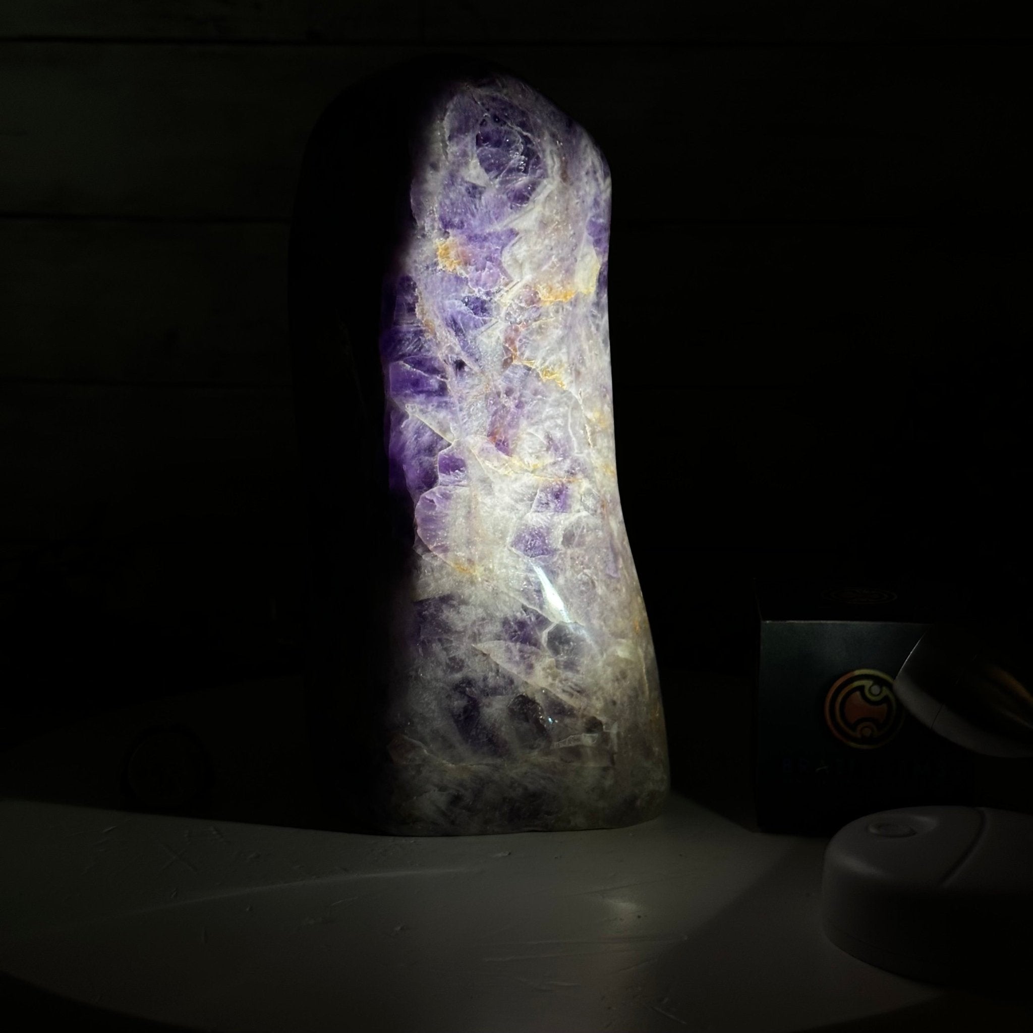 Polished Freeform Chevron Amethyst Gemstone, 6.8 lbs & 9.1” Tall #3301AM-002 - Brazil GemsBrazil GemsPolished Freeform Chevron Amethyst Gemstone, 6.8 lbs & 9.1” Tall #3301AM-002Freeform & Unique Shapes3301AM-002