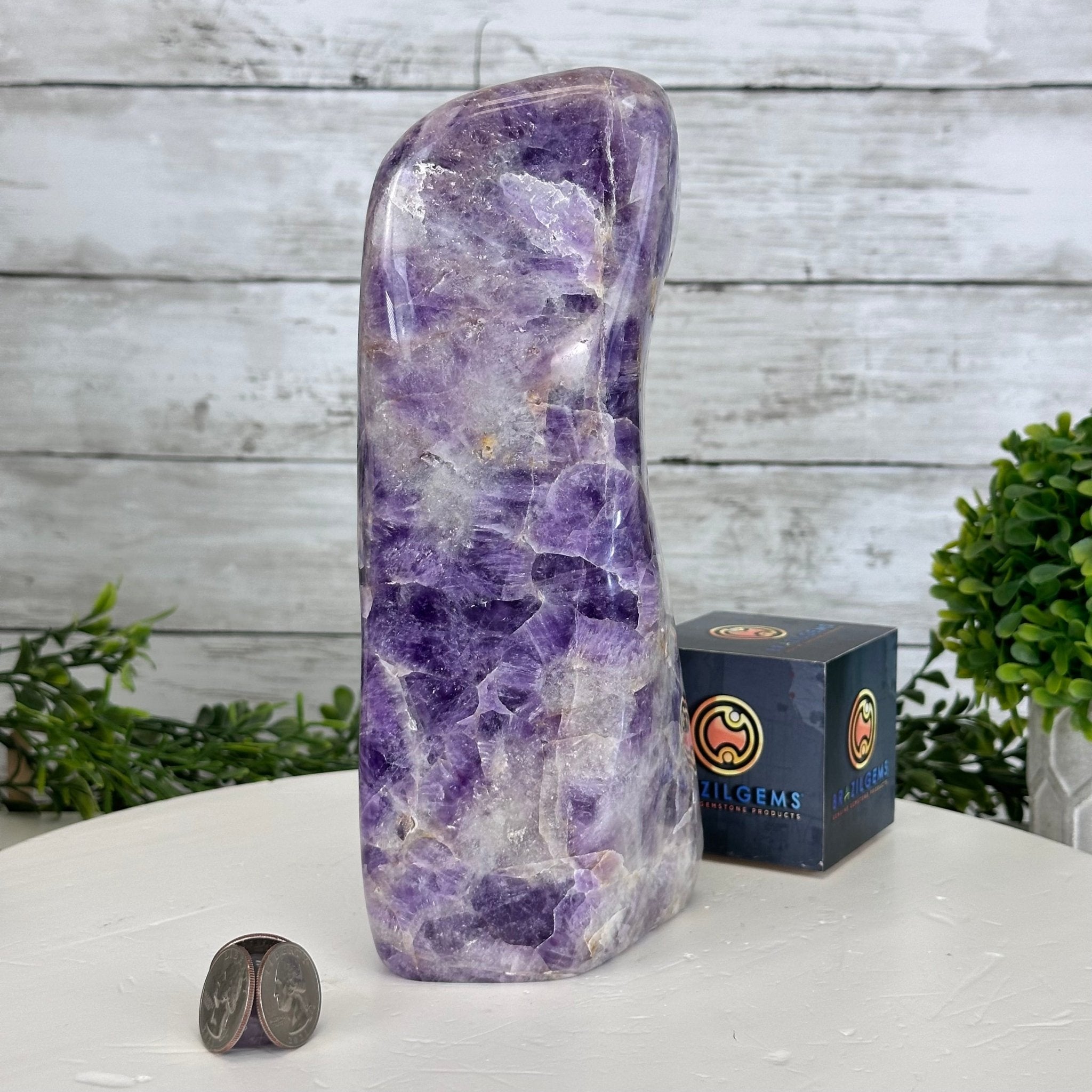 Polished Freeform Chevron Amethyst Gemstone, 6.8 lbs & 9.1” Tall #3301AM-002 - Brazil GemsBrazil GemsPolished Freeform Chevron Amethyst Gemstone, 6.8 lbs & 9.1” Tall #3301AM-002Freeform & Unique Shapes3301AM-002