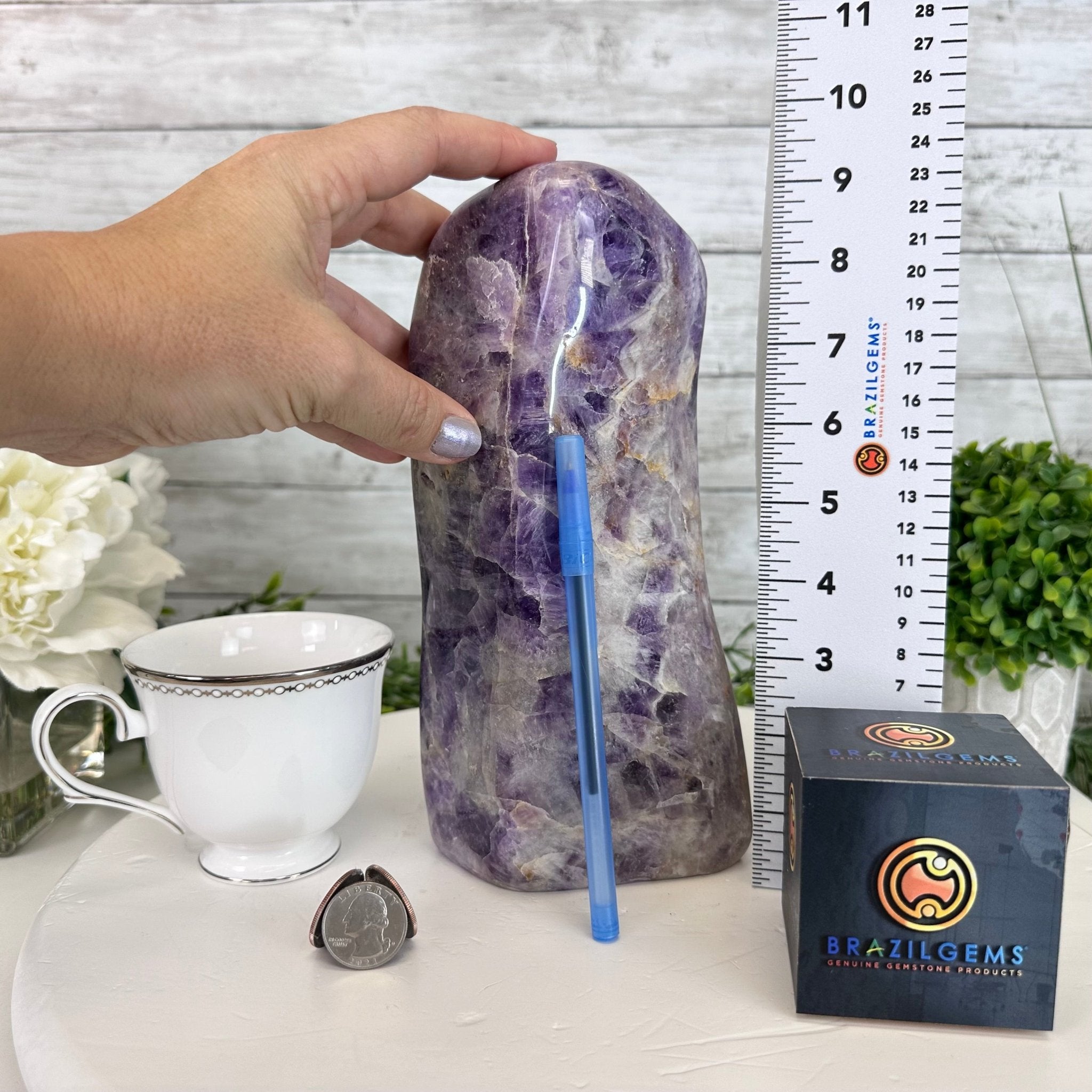 Polished Freeform Chevron Amethyst Gemstone, 6.8 lbs & 9.1” Tall #3301AM-002 - Brazil GemsBrazil GemsPolished Freeform Chevron Amethyst Gemstone, 6.8 lbs & 9.1” Tall #3301AM-002Freeform & Unique Shapes3301AM-002