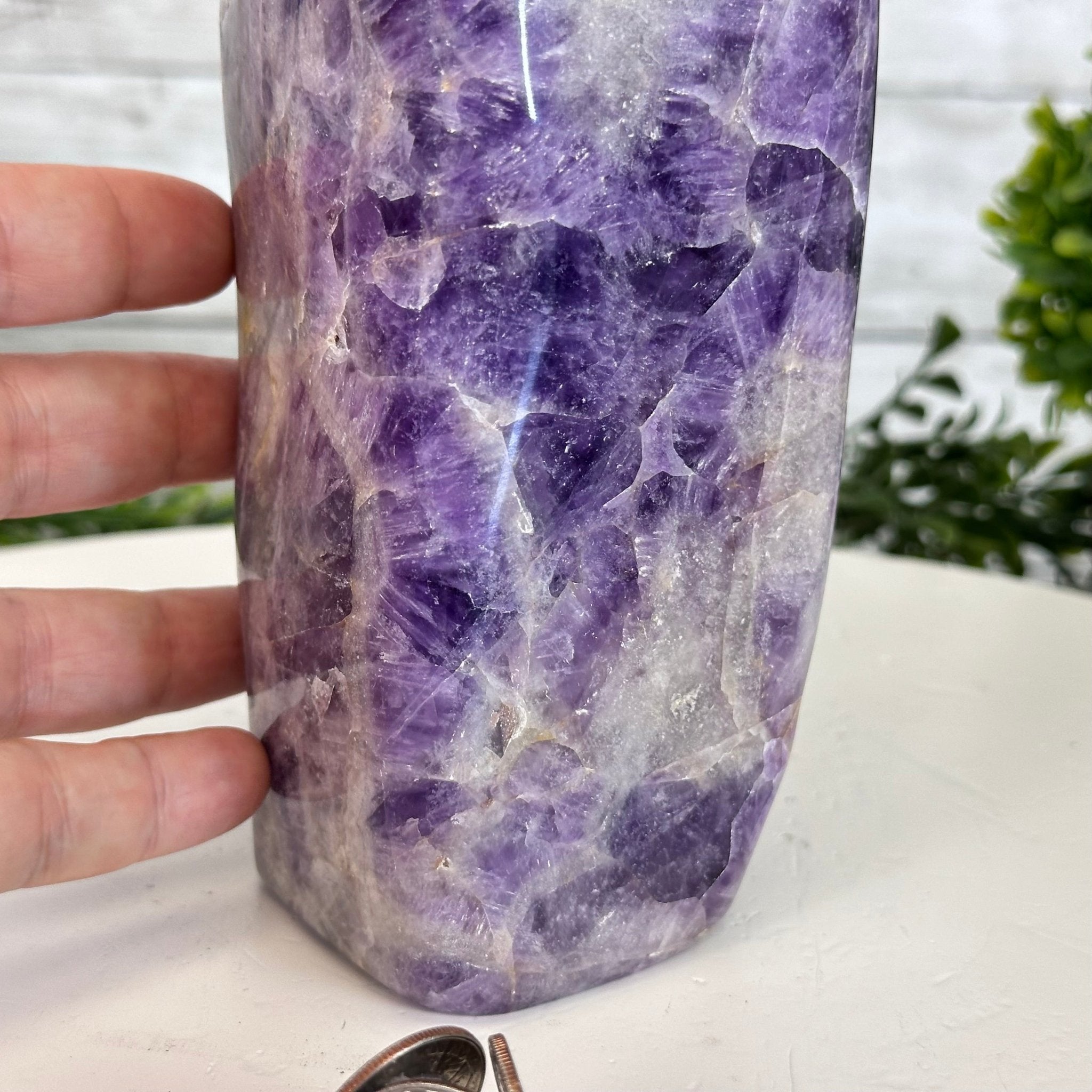 Polished Freeform Chevron Amethyst Gemstone, 6.8 lbs & 9.1” Tall #3301AM-002 - Brazil GemsBrazil GemsPolished Freeform Chevron Amethyst Gemstone, 6.8 lbs & 9.1” Tall #3301AM-002Freeform & Unique Shapes3301AM-002