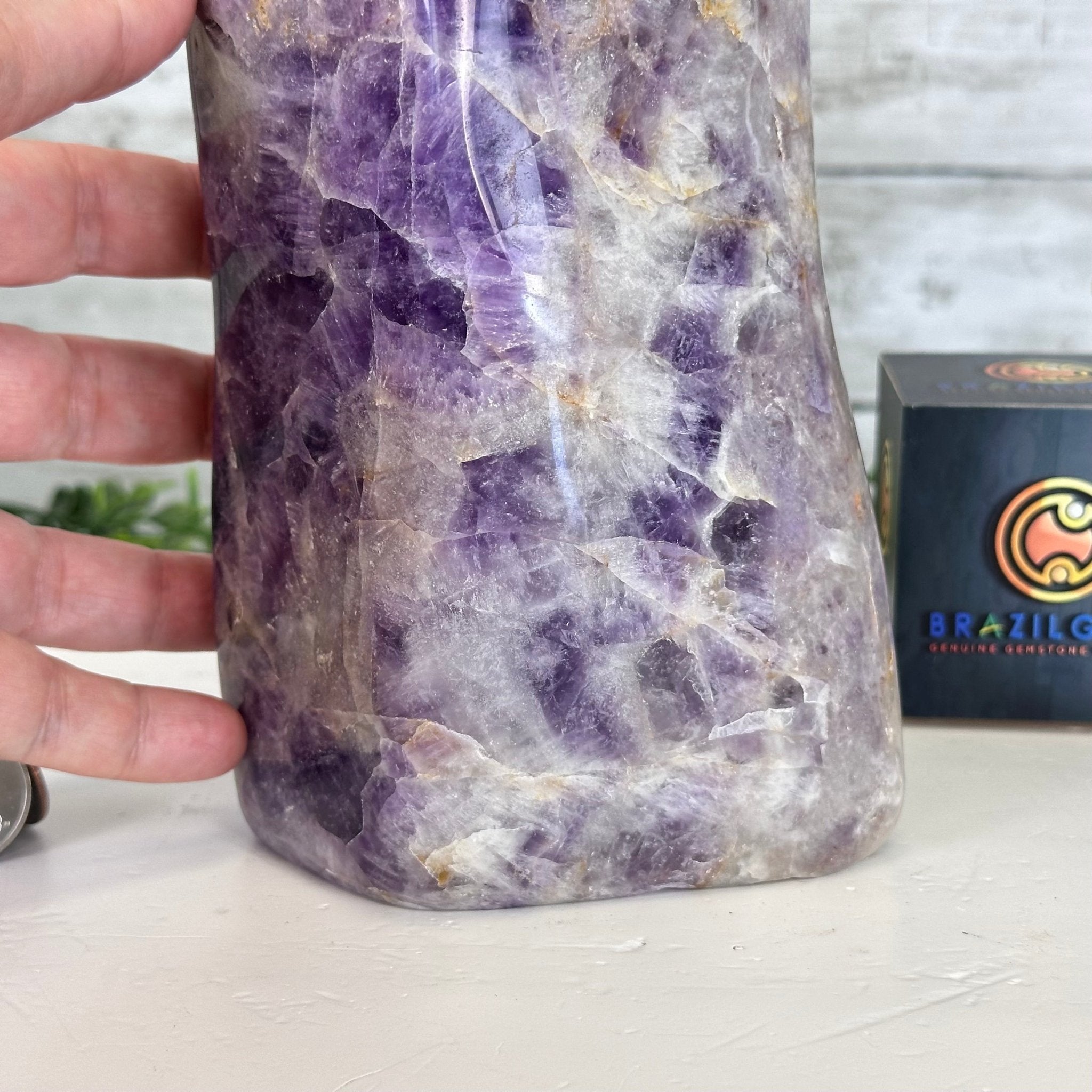 Polished Freeform Chevron Amethyst Gemstone, 6.8 lbs & 9.1” Tall #3301AM-002 - Brazil GemsBrazil GemsPolished Freeform Chevron Amethyst Gemstone, 6.8 lbs & 9.1” Tall #3301AM-002Freeform & Unique Shapes3301AM-002