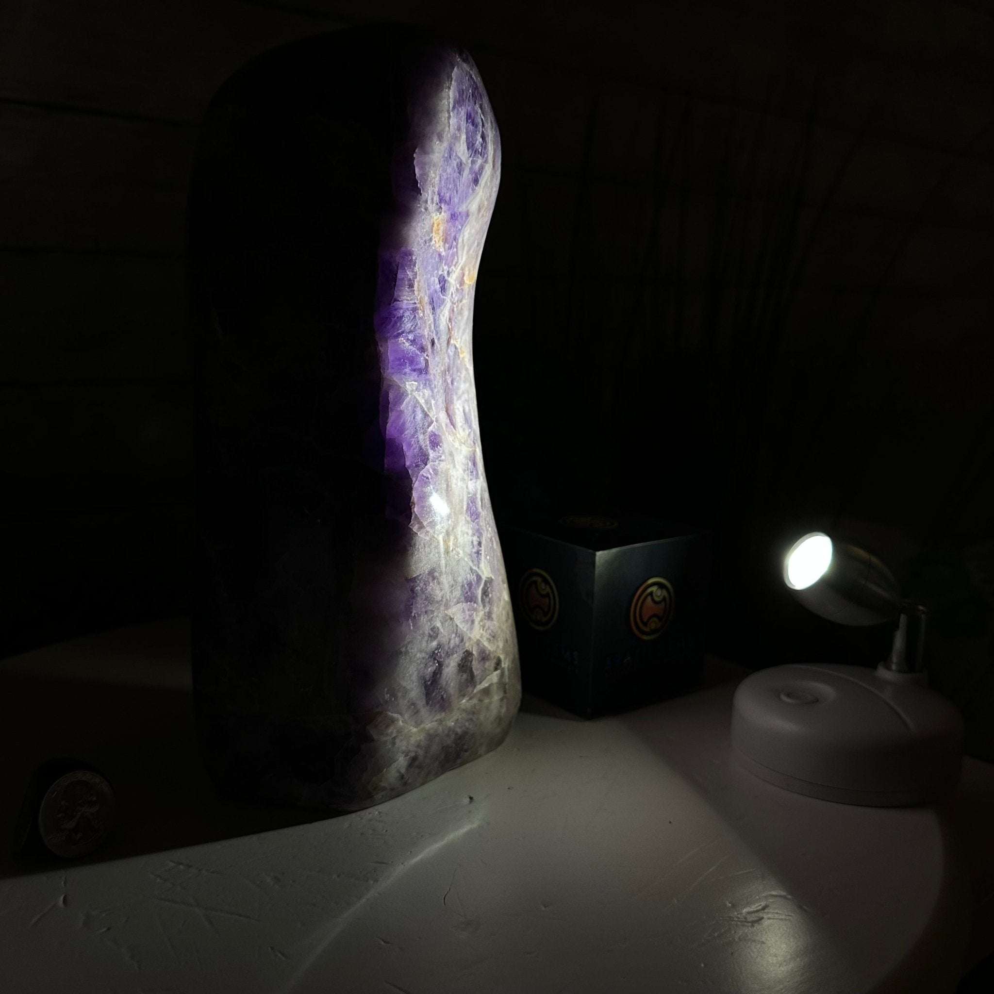 Polished Freeform Chevron Amethyst Gemstone, 6.8 lbs & 9.1” Tall #3301AM-002 - Brazil GemsBrazil GemsPolished Freeform Chevron Amethyst Gemstone, 6.8 lbs & 9.1” Tall #3301AM-002Freeform & Unique Shapes3301AM-002