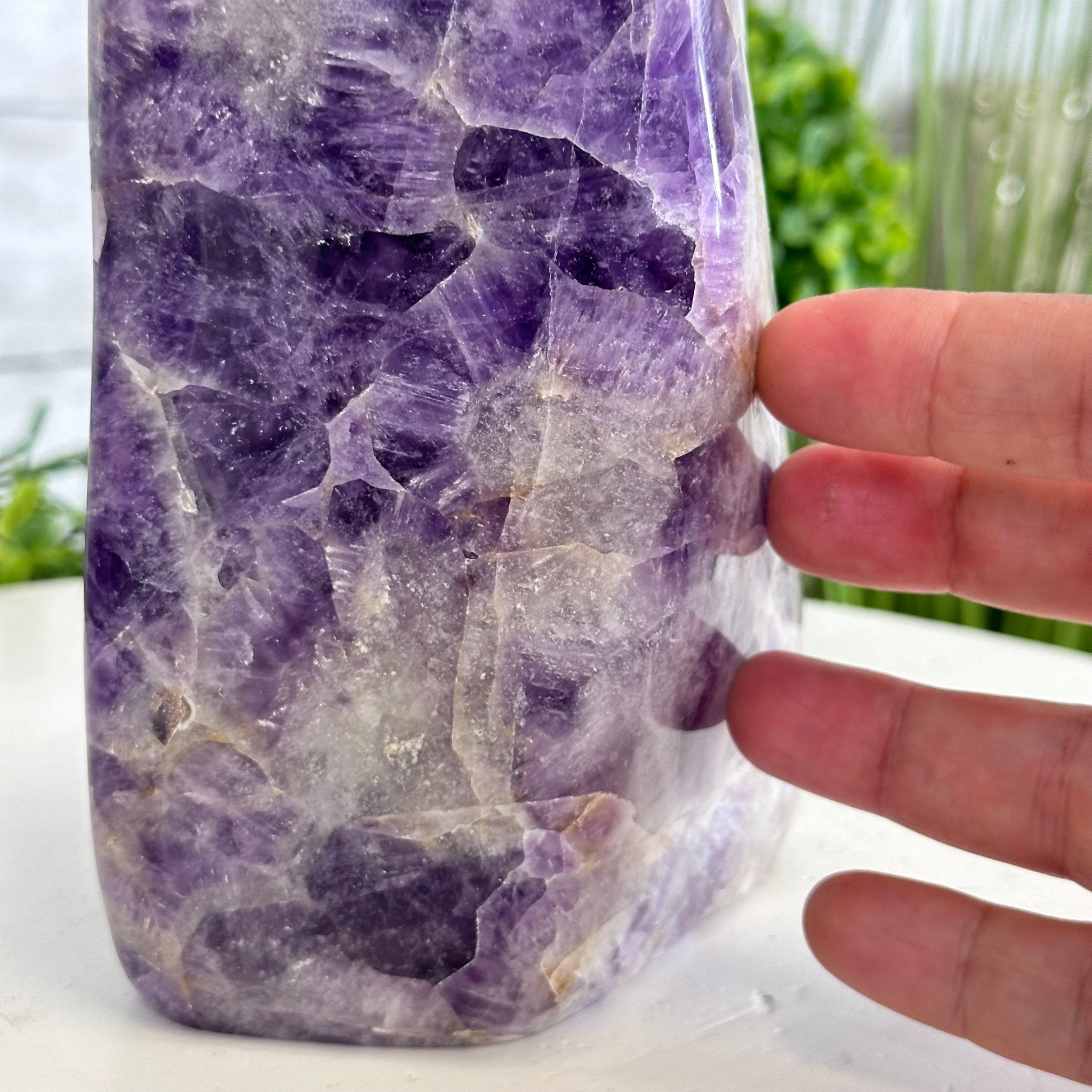 Polished Freeform Chevron Amethyst Gemstone, 6.8 lbs & 9.1” Tall #3301AM-002 - Brazil GemsBrazil GemsPolished Freeform Chevron Amethyst Gemstone, 6.8 lbs & 9.1” Tall #3301AM-002Freeform & Unique Shapes3301AM-002