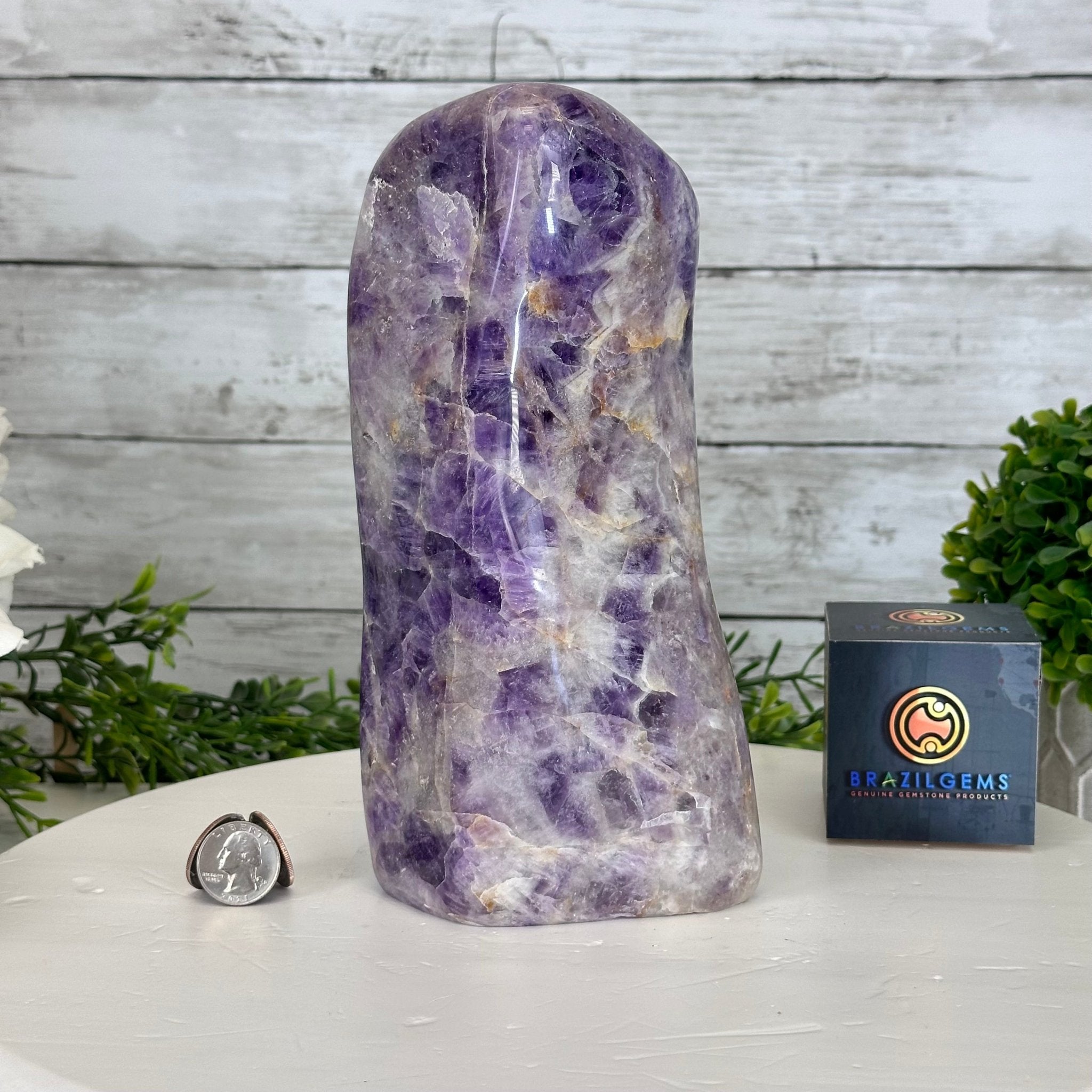 Polished Freeform Chevron Amethyst Gemstone, 6.8 lbs & 9.1” Tall #3301AM-002 - Brazil GemsBrazil GemsPolished Freeform Chevron Amethyst Gemstone, 6.8 lbs & 9.1” Tall #3301AM-002Freeform & Unique Shapes3301AM-002