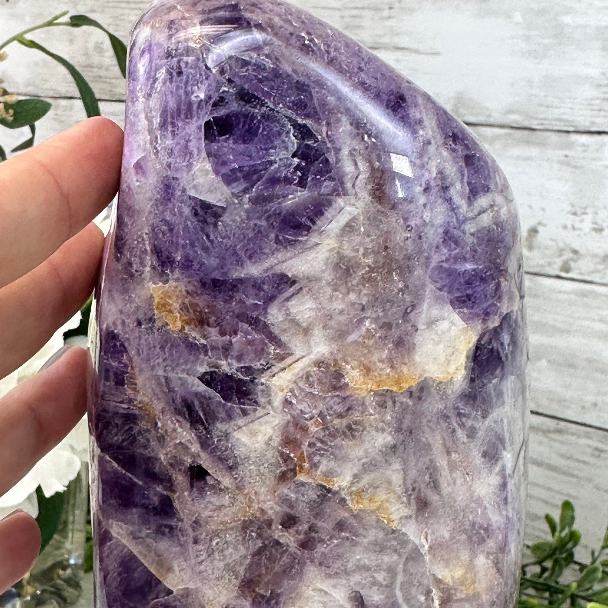 Polished Freeform Chevron Amethyst Gemstone, 6.8 lbs & 9.1” Tall #3301AM-002 - Brazil GemsBrazil GemsPolished Freeform Chevron Amethyst Gemstone, 6.8 lbs & 9.1” Tall #3301AM-002Freeform & Unique Shapes3301AM-002