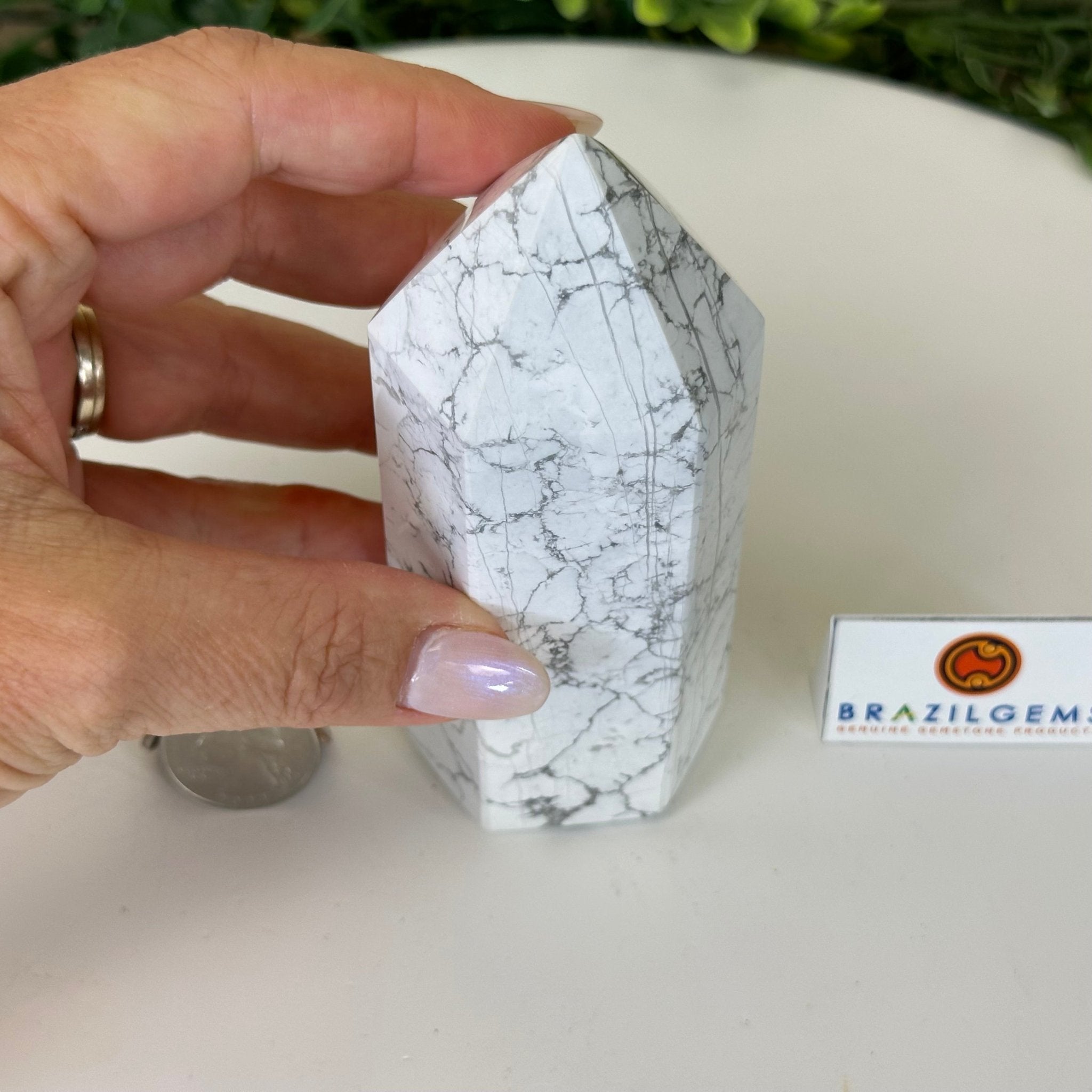 Polished Howlite Crystal Tower 4.9" Tall #3106HW - 004 - Brazil GemsBrazil GemsPolished Howlite Crystal Tower 4.9" Tall #3106HW - 004Crystal Points3106HW - 004