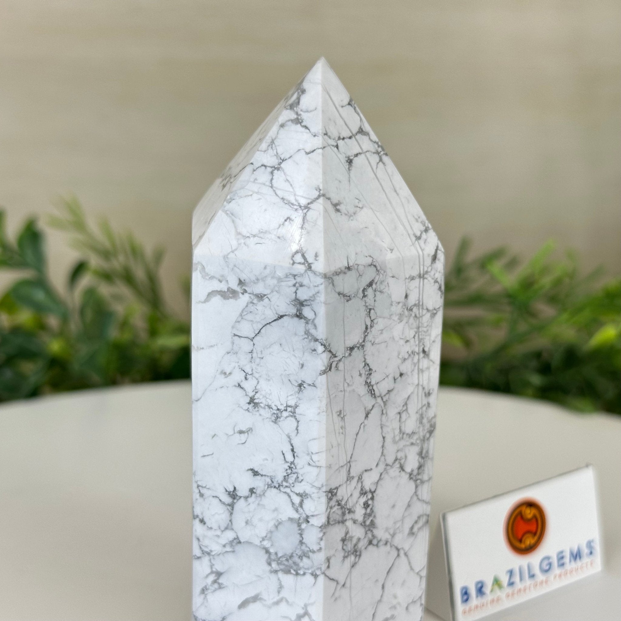 Polished Howlite Crystal Tower 4.9" Tall #3106HW - 004 - Brazil GemsBrazil GemsPolished Howlite Crystal Tower 4.9" Tall #3106HW - 004Crystal Points3106HW - 004