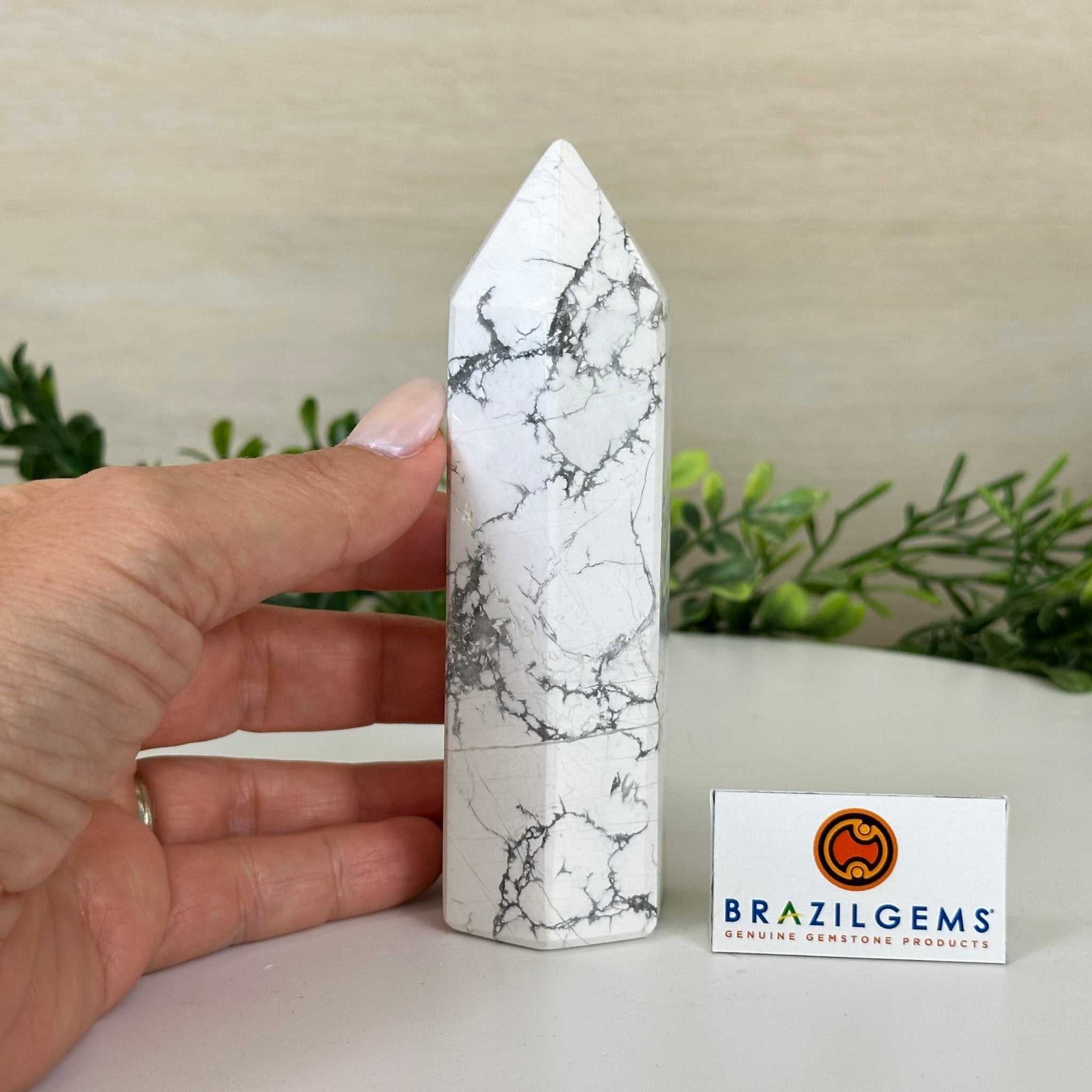 Polished Howlite Crystal Tower 5" Tall #3106HW - 003 - Brazil GemsBrazil GemsPolished Howlite Crystal Tower 5" Tall #3106HW - 003Crystal Points3106HW - 003