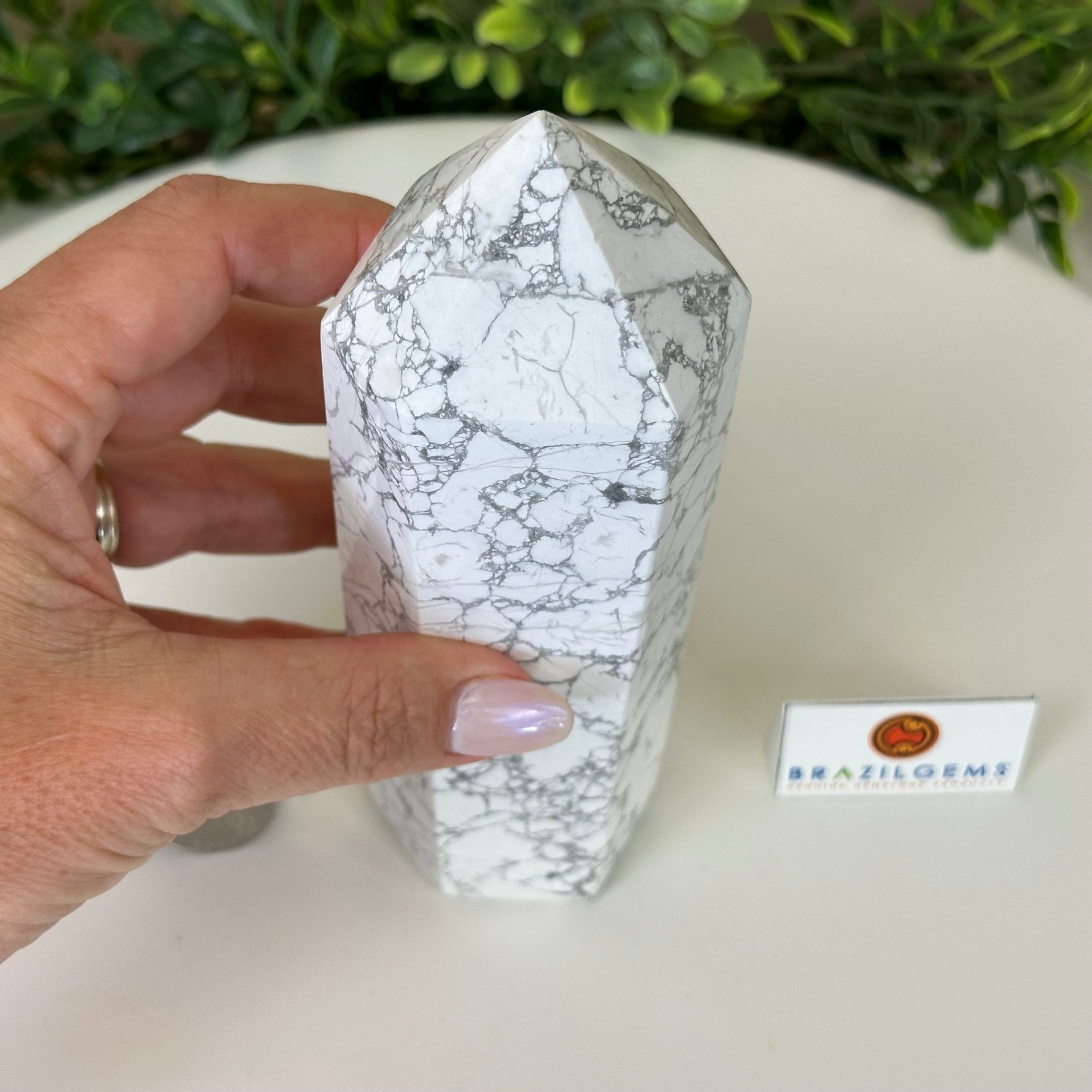 Polished Howlite Crystal Tower 6.9" Tall #3106HW - 005 - Brazil GemsBrazil GemsPolished Howlite Crystal Tower 6.9" Tall #3106HW - 005Crystal Points3106HW - 005