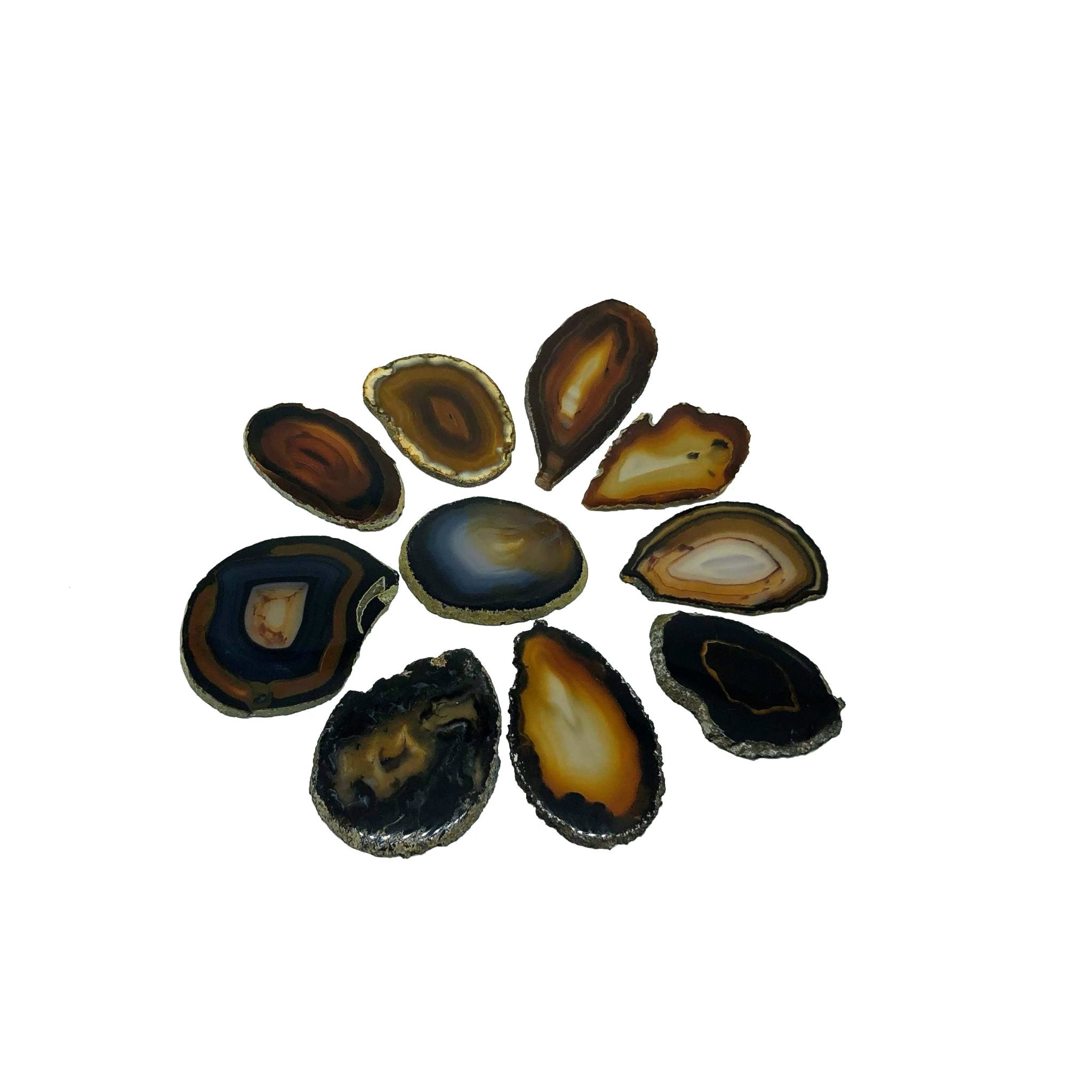 Polished Natural Agate slices, No drilled pendant hole, 10 slices Model #5052NANO - Brazil GemsBrazil GemsPolished Natural Agate slices, No drilled pendant hole, 10 slices Model #5052NANOSlices for Crafts5052NANO