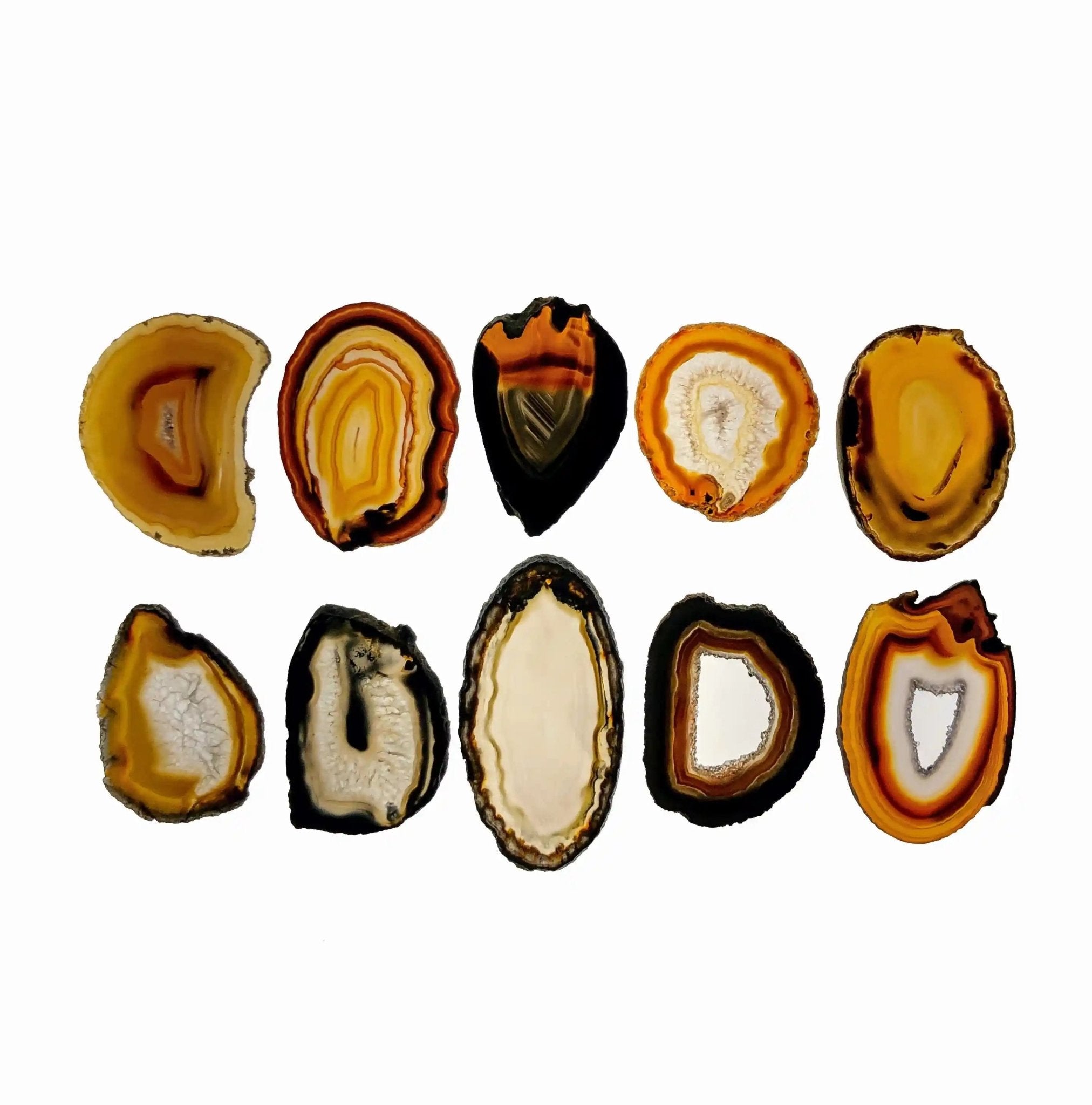 Polished Natural Agate slices, No drilled pendant hole, 10 slices Model #5052NANO - Brazil GemsBrazil GemsPolished Natural Agate slices, No drilled pendant hole, 10 slices Model #5052NANOSlices for Crafts5052NANO