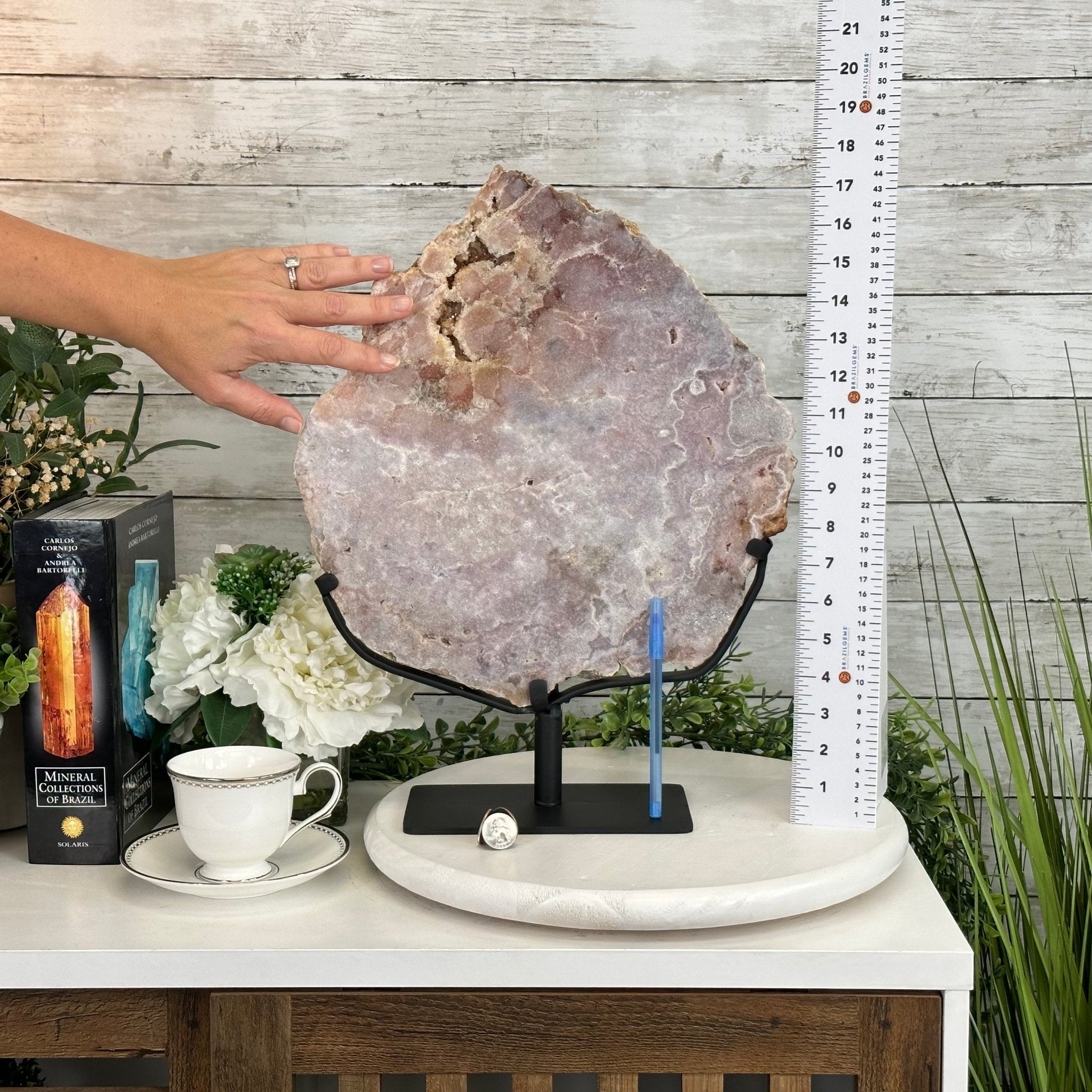 Polished Pink Amethyst Slice on a Stand, 11.4 lbs, 17.5" Tall #5743-0009 by Brazil Gems - Brazil GemsBrazil GemsPolished Pink Amethyst Slice on a Stand, 11.4 lbs, 17.5" Tall #5743-0009 by Brazil GemsSlices on Fixed Bases5743-0009