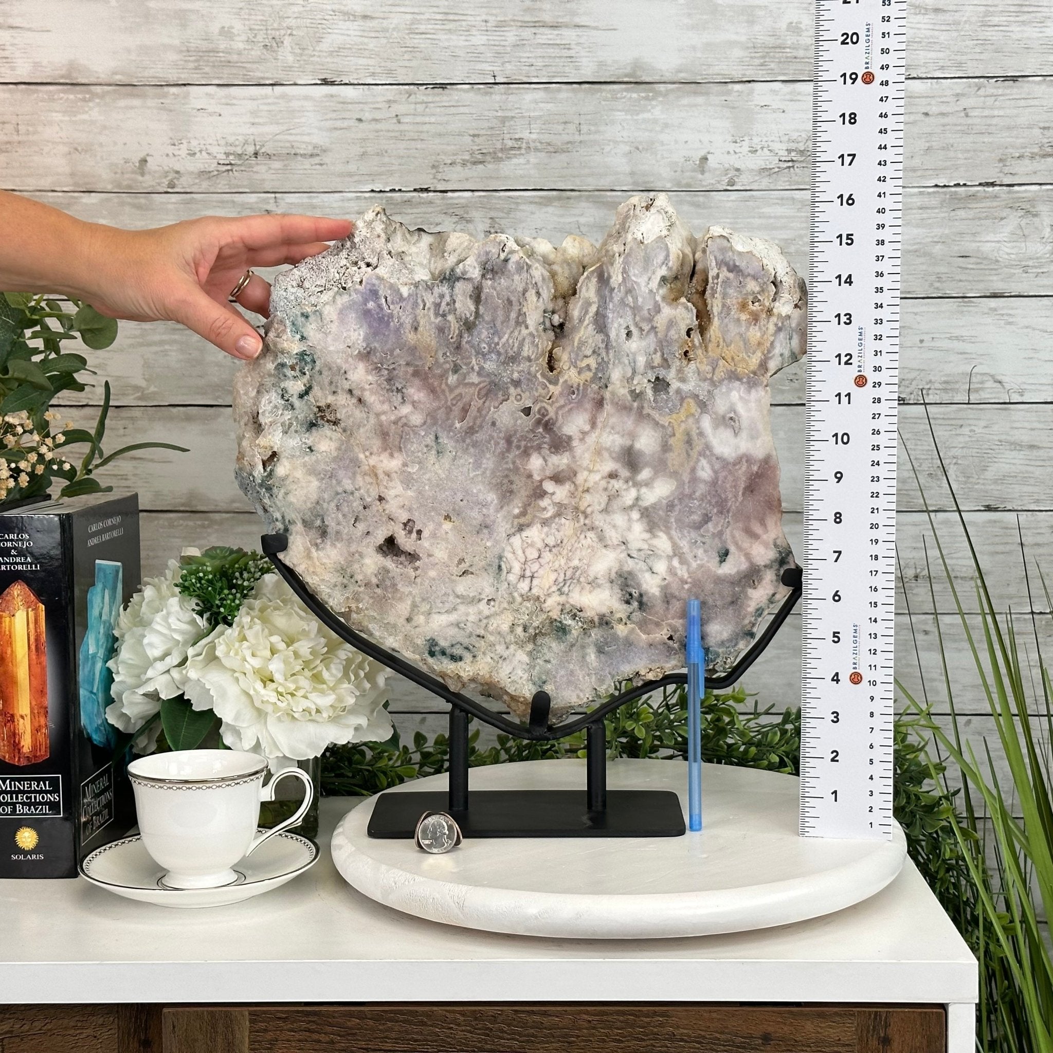 Polished Pink Amethyst Slice on a Stand, 16.8 lbs, 16.2" Tall #5743-0015 by Brazil Gems - Brazil GemsBrazil GemsPolished Pink Amethyst Slice on a Stand, 16.8 lbs, 16.2" Tall #5743-0015 by Brazil GemsSlices on Fixed Bases5743-0015