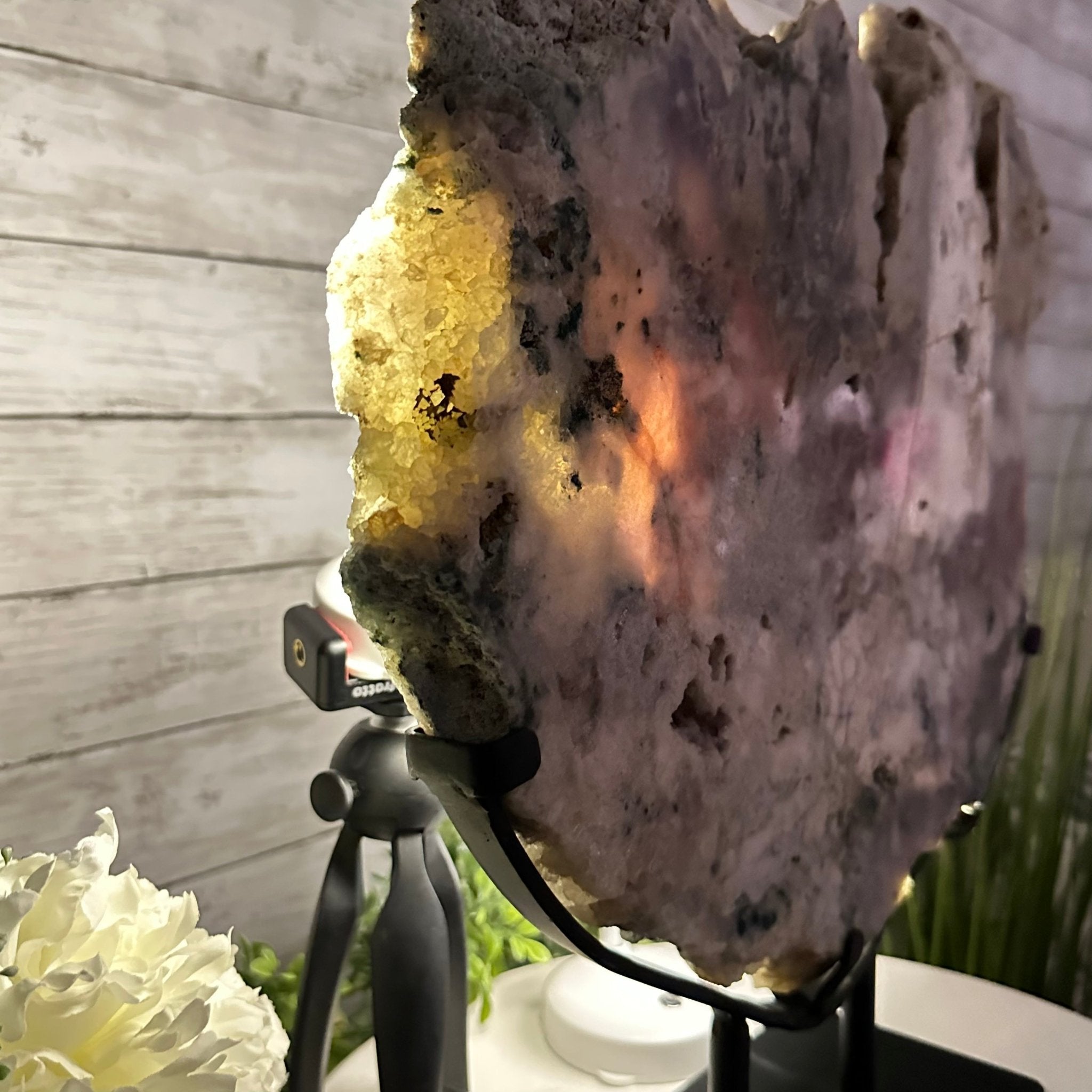 Polished Pink Amethyst Slice on a Stand, 16.8 lbs, 16.2" Tall #5743-0015 by Brazil Gems - Brazil GemsBrazil GemsPolished Pink Amethyst Slice on a Stand, 16.8 lbs, 16.2" Tall #5743-0015 by Brazil GemsSlices on Fixed Bases5743-0015