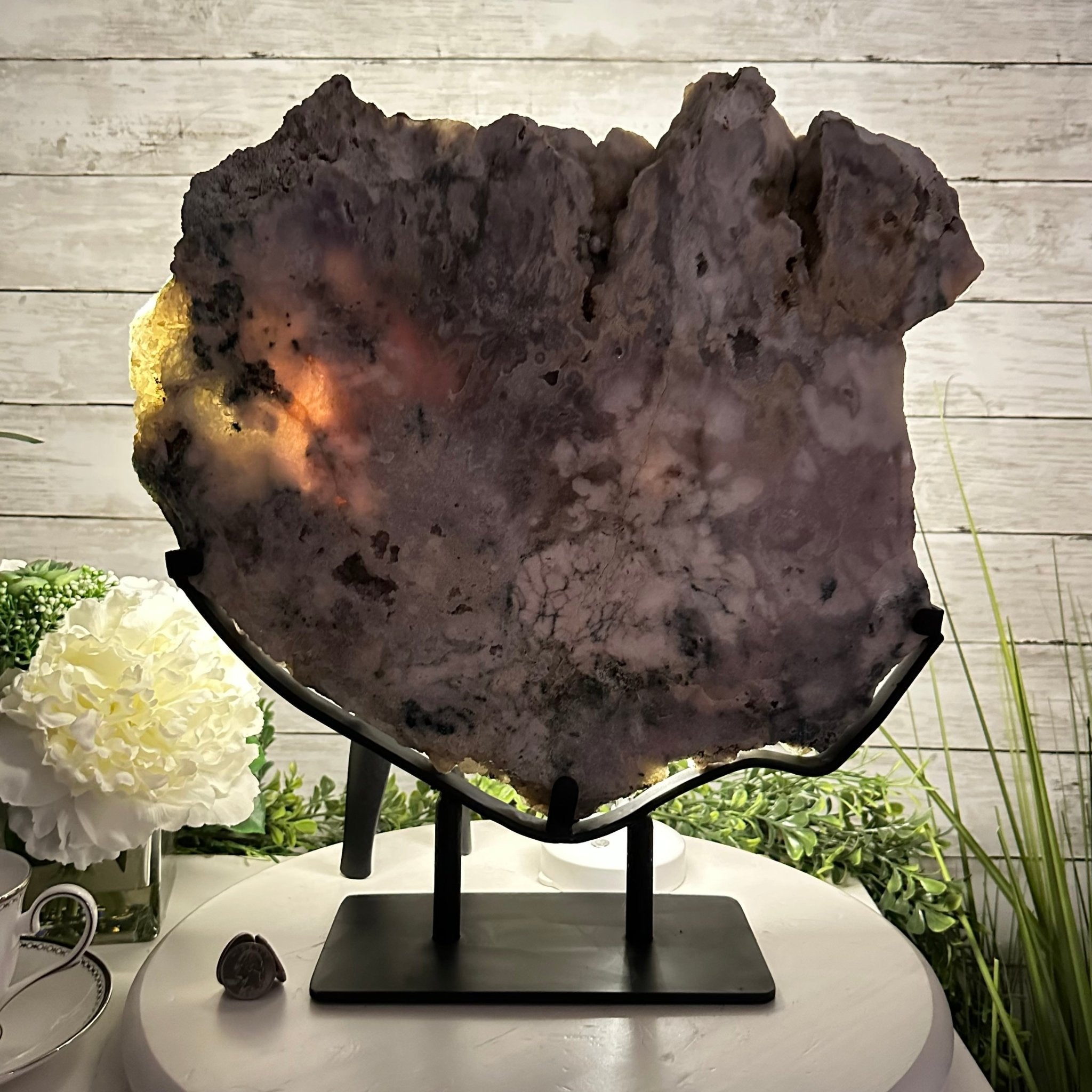 Polished Pink Amethyst Slice on a Stand, 16.8 lbs, 16.2" Tall #5743-0015 by Brazil Gems - Brazil GemsBrazil GemsPolished Pink Amethyst Slice on a Stand, 16.8 lbs, 16.2" Tall #5743-0015 by Brazil GemsSlices on Fixed Bases5743-0015