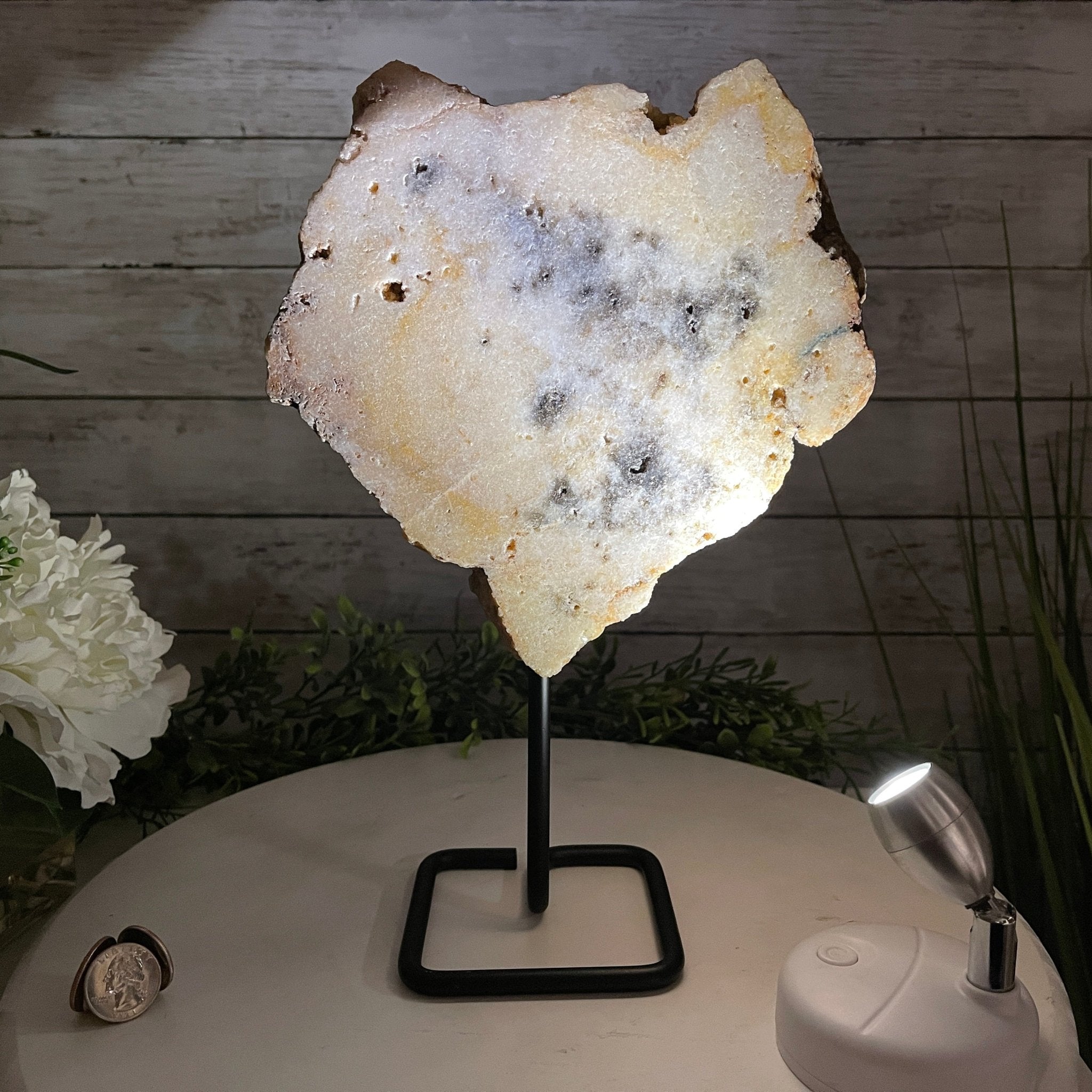 Polished Pink Amethyst Slice on a Stand, 5.2 lbs, 11.9" Tall #5742-0031 by Brazil Gems - Brazil GemsBrazil GemsPolished Pink Amethyst Slice on a Stand, 5.2 lbs, 11.9" Tall #5742-0031 by Brazil GemsSlices on Fixed Bases5742-0031
