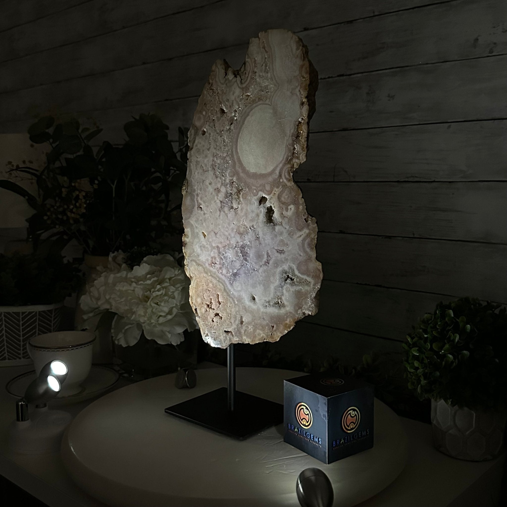 Polished Pink Amethyst Slice on a Stand, 7 lbs & 16.4" Tall #5743-0030 - Brazil GemsBrazil GemsPolished Pink Amethyst Slice on a Stand, 7 lbs & 16.4" Tall #5743-0030Slices on Fixed Bases5743-0030