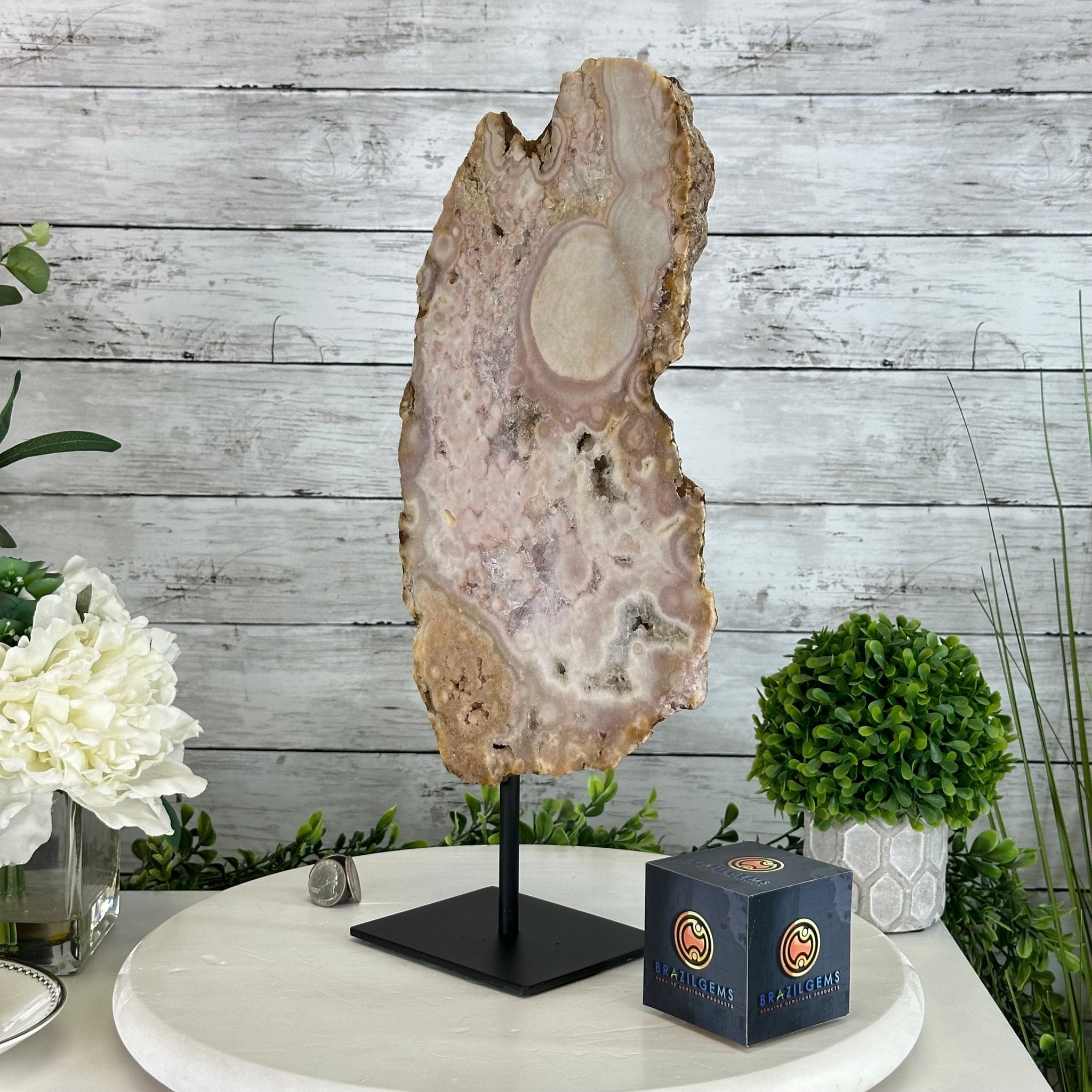 Polished Pink Amethyst Slice on a Stand, 7 lbs & 16.4" Tall #5743-0030 - Brazil GemsBrazil GemsPolished Pink Amethyst Slice on a Stand, 7 lbs & 16.4" Tall #5743-0030Slices on Fixed Bases5743-0030