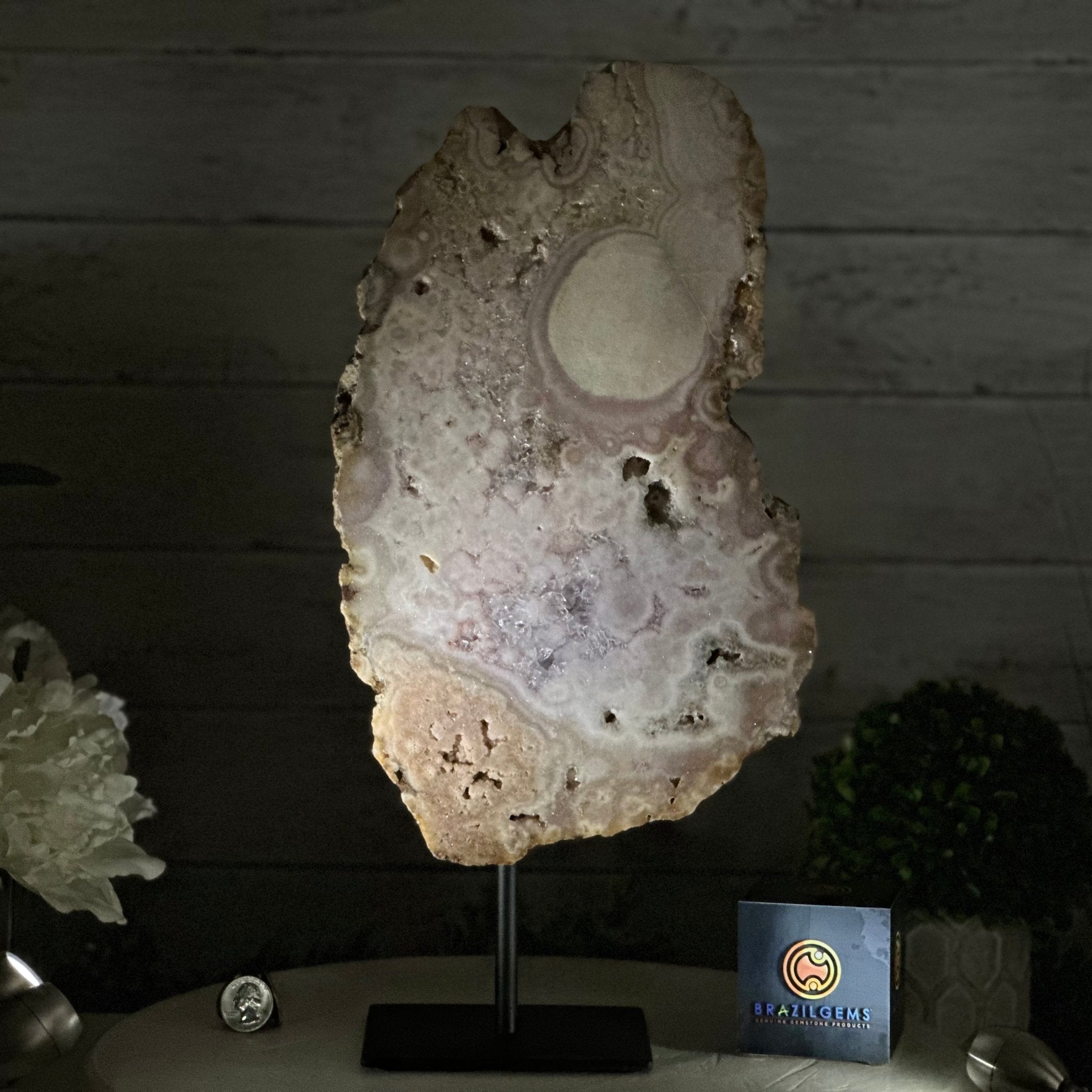 Polished Pink Amethyst Slice on a Stand, 7 lbs & 16.4" Tall #5743-0030 - Brazil GemsBrazil GemsPolished Pink Amethyst Slice on a Stand, 7 lbs & 16.4" Tall #5743-0030Slices on Fixed Bases5743-0030