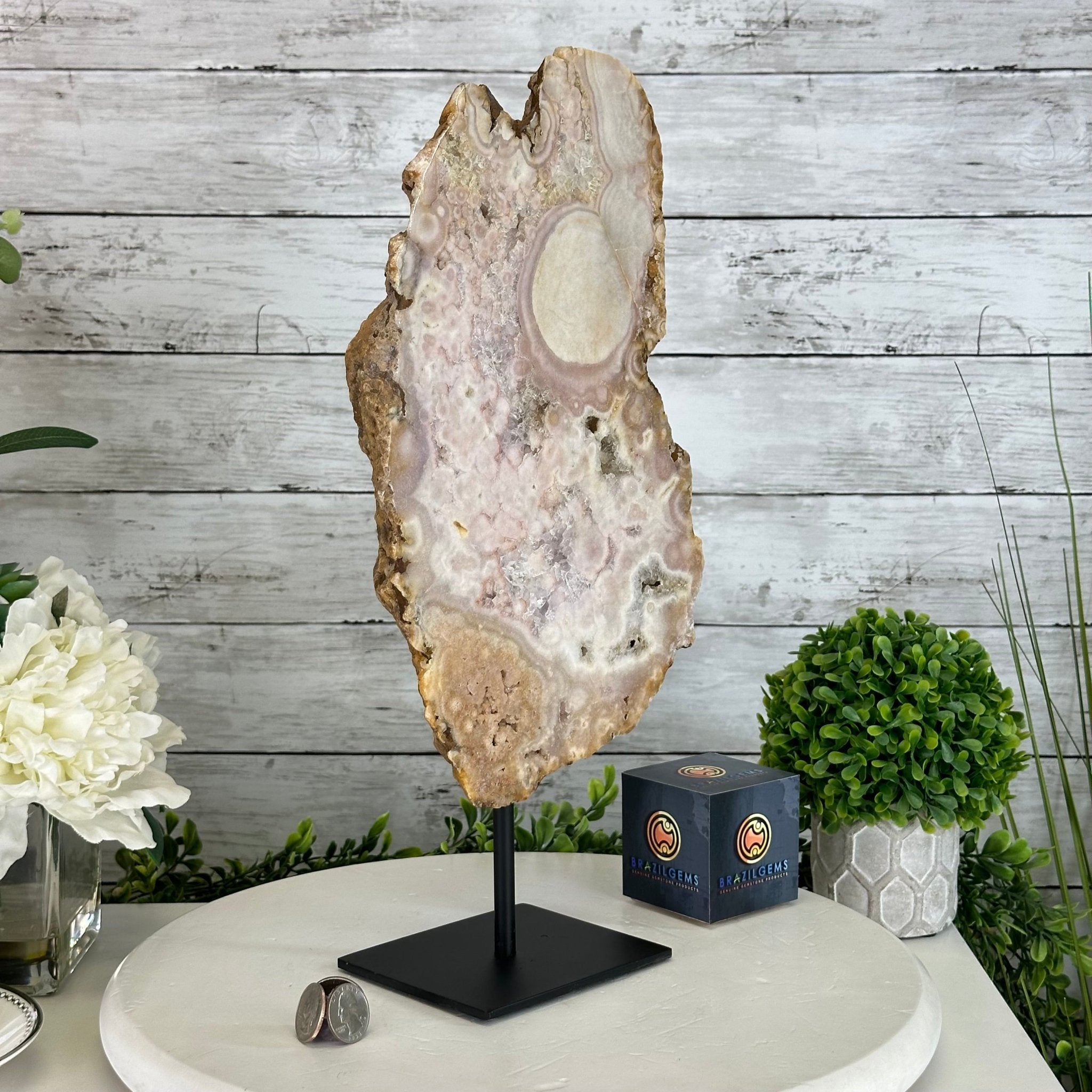 Polished Pink Amethyst Slice on a Stand, 7 lbs & 16.4" Tall #5743-0030 - Brazil GemsBrazil GemsPolished Pink Amethyst Slice on a Stand, 7 lbs & 16.4" Tall #5743-0030Slices on Fixed Bases5743-0030