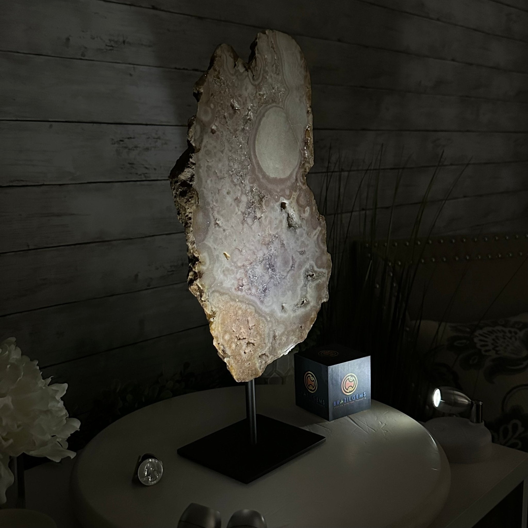 Polished Pink Amethyst Slice on a Stand, 7 lbs & 16.4" Tall #5743-0030 - Brazil GemsBrazil GemsPolished Pink Amethyst Slice on a Stand, 7 lbs & 16.4" Tall #5743-0030Slices on Fixed Bases5743-0030