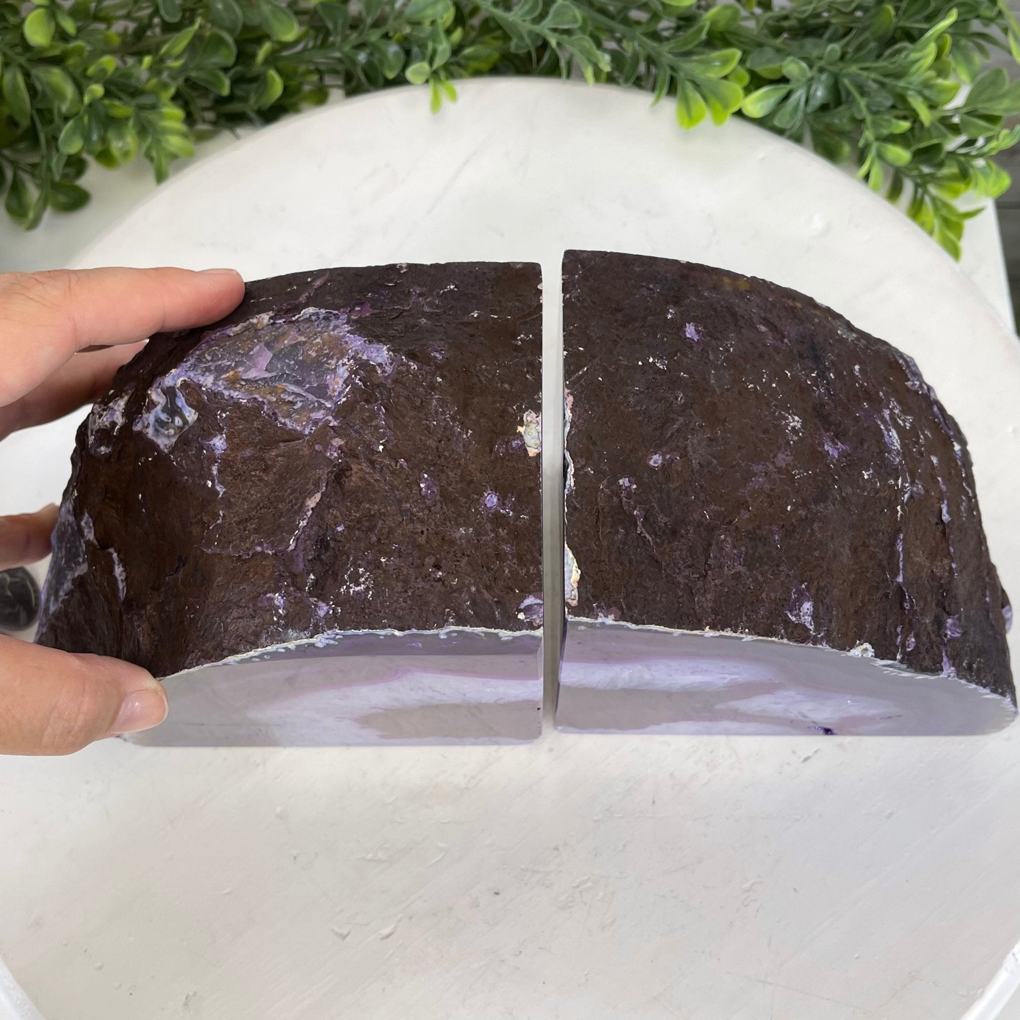Purple Dyed Brazilian Agate Stone Bookends, 13.7 lbs & 5.3" tall Model #5151PU-033 by Brazil Gems - Brazil GemsBrazil GemsPurple Dyed Brazilian Agate Stone Bookends, 13.7 lbs & 5.3" tall Model #5151PU-033 by Brazil GemsBookends5151PU-033