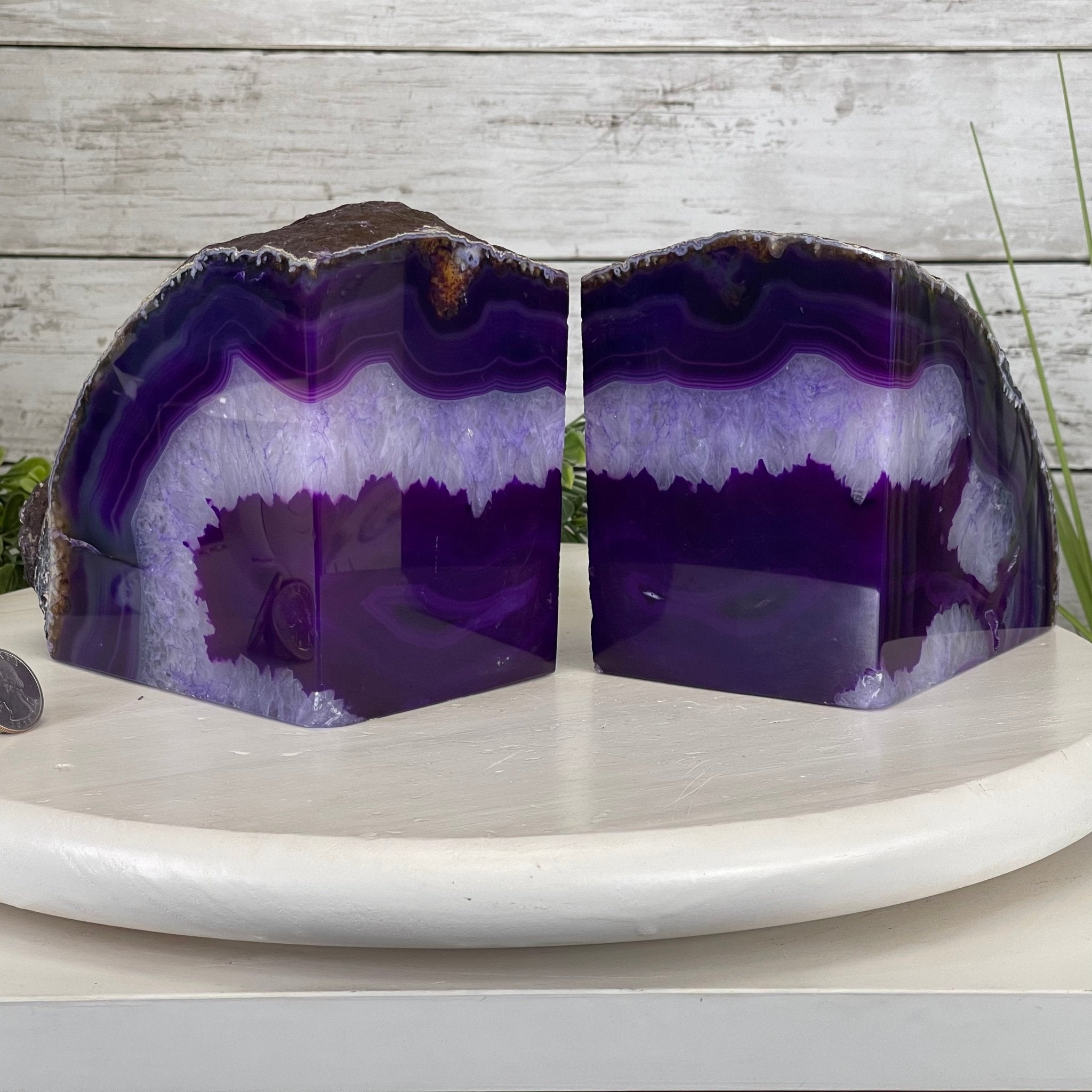 Purple Dyed Brazilian Agate Stone Bookends, 13.7 lbs & 5.3" tall Model #5151PU-033 by Brazil Gems - Brazil GemsBrazil GemsPurple Dyed Brazilian Agate Stone Bookends, 13.7 lbs & 5.3" tall Model #5151PU-033 by Brazil GemsBookends5151PU-033