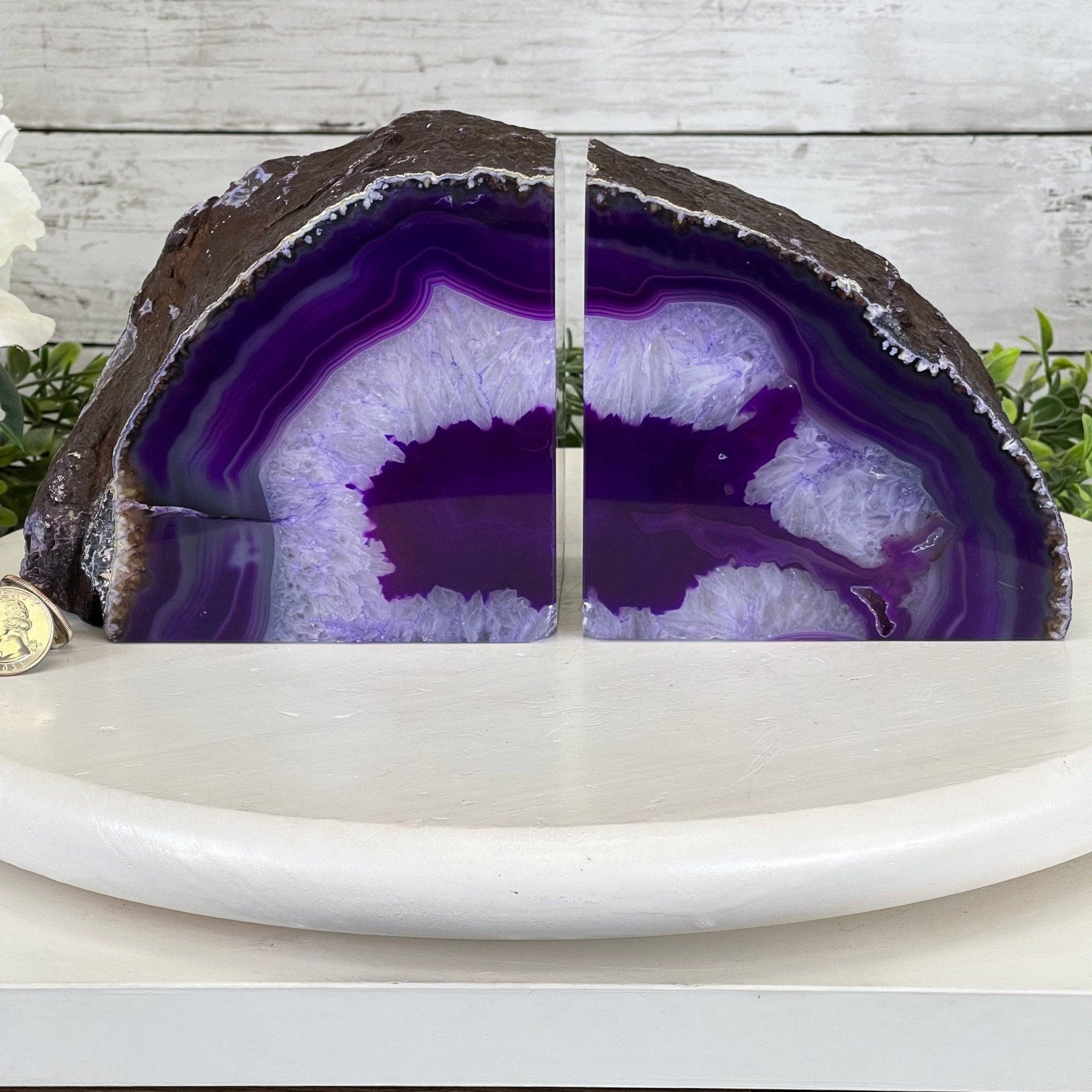 Purple Dyed Brazilian Agate Stone Bookends, 13.7 lbs & 5.3" tall Model #5151PU-033 by Brazil Gems - Brazil GemsBrazil GemsPurple Dyed Brazilian Agate Stone Bookends, 13.7 lbs & 5.3" tall Model #5151PU-033 by Brazil GemsBookends5151PU-033