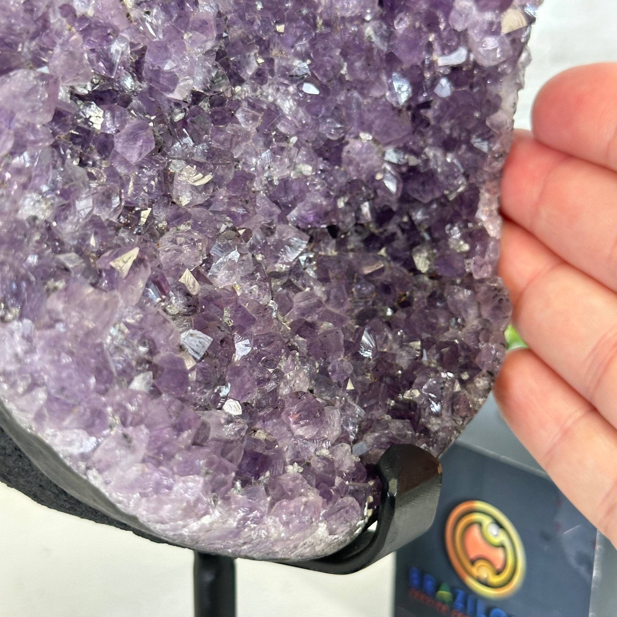Quality Amethyst Cluster on a Metal Base, 10.1 lbs & 11" Tall #5491 - 0045 - Brazil GemsBrazil GemsQuality Amethyst Cluster on a Metal Base, 10.1 lbs & 11" Tall #5491 - 0045Clusters on Fixed Bases5491 - 0045