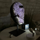 Quality Amethyst Cluster on a Metal Base, 10.9 lbs & 12.25" Tall #5491 - 0047 - Brazil GemsBrazil GemsQuality Amethyst Cluster on a Metal Base, 10.9 lbs & 12.25" Tall #5491 - 0047Clusters on Fixed Bases5491 - 0047