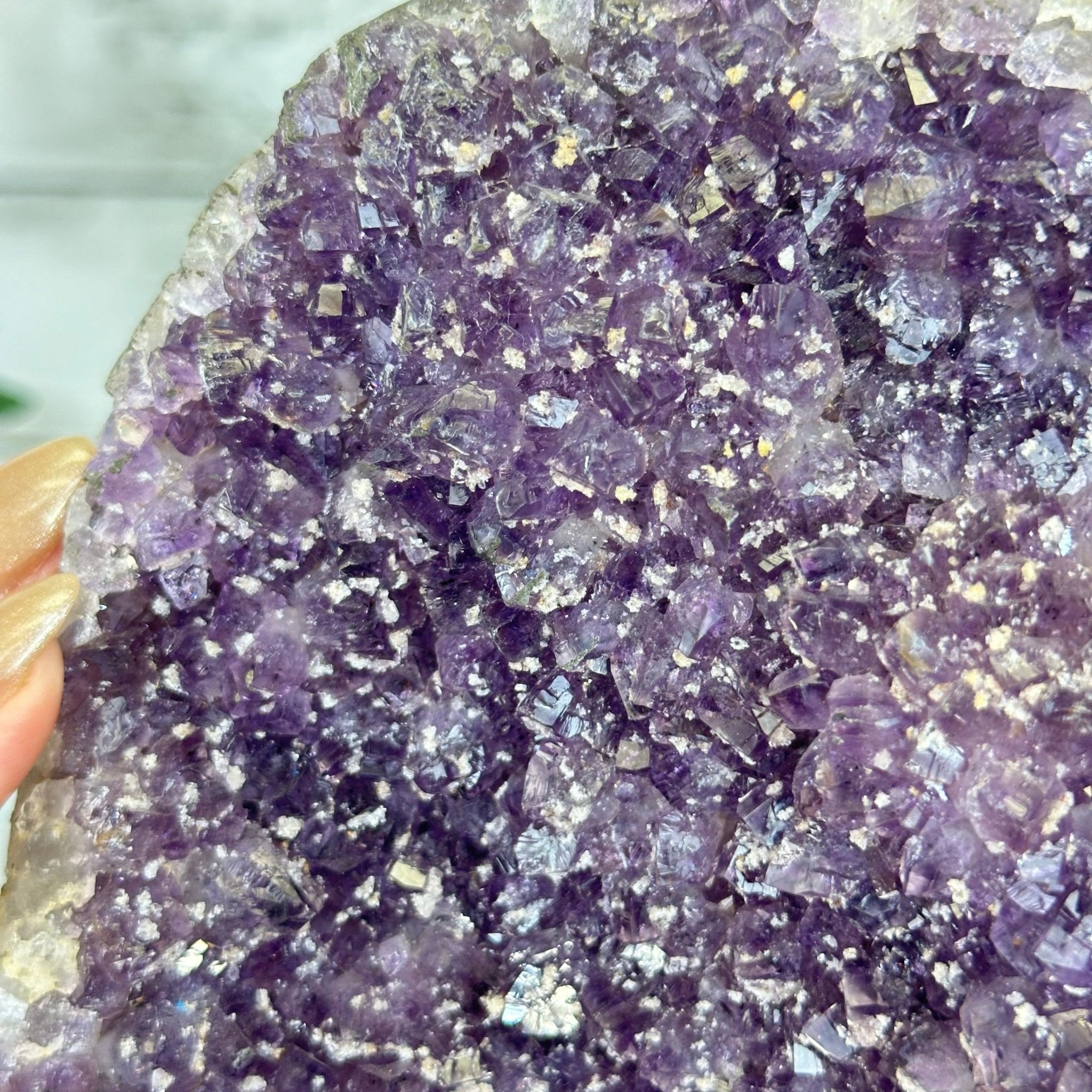 Quality Amethyst Cluster on a Metal Base, 10.9 lbs & 12.25" Tall #5491 - 0047 - Brazil GemsBrazil GemsQuality Amethyst Cluster on a Metal Base, 10.9 lbs & 12.25" Tall #5491 - 0047Clusters on Fixed Bases5491 - 0047