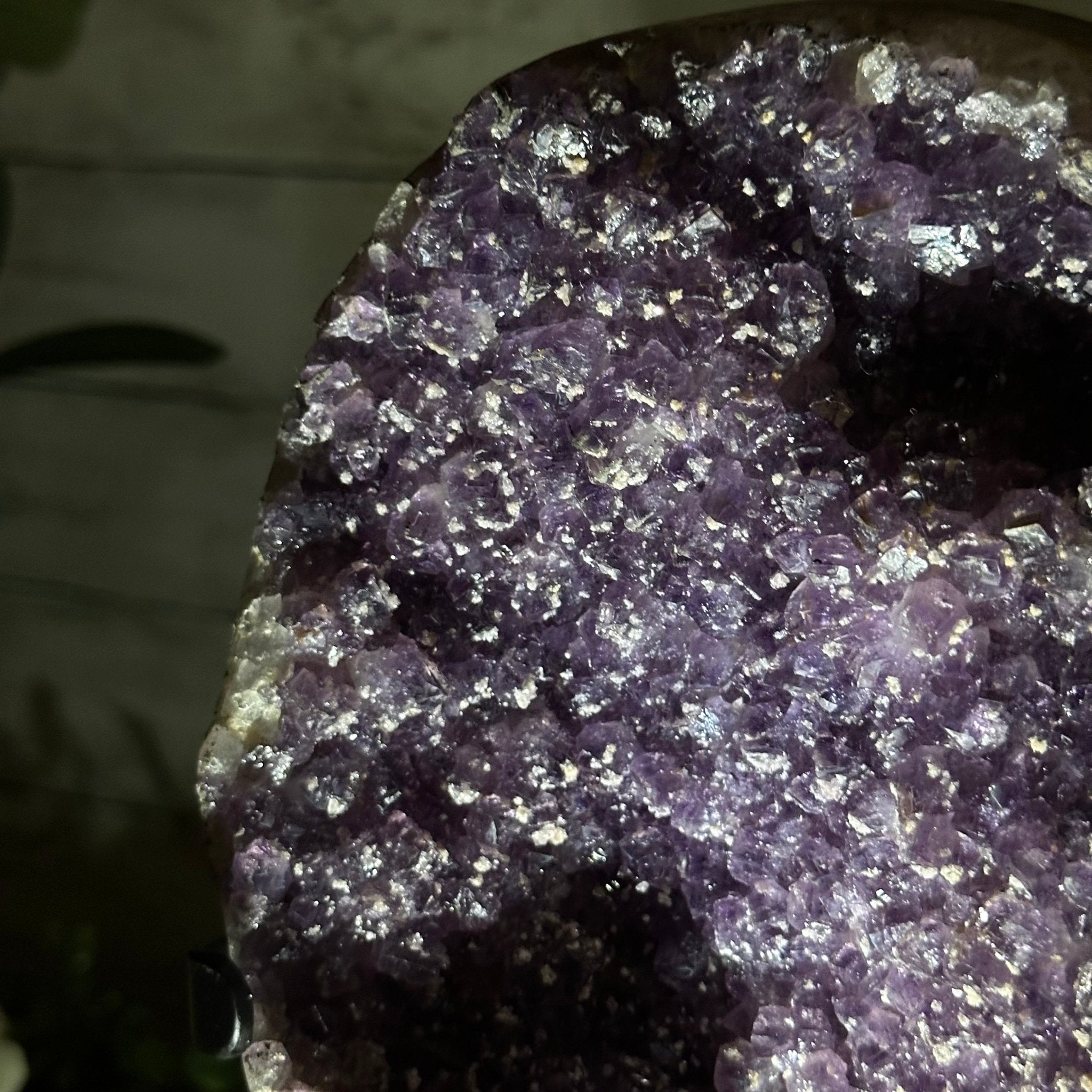 Quality Amethyst Cluster on a Metal Base, 10.9 lbs & 12.25" Tall #5491 - 0047 - Brazil GemsBrazil GemsQuality Amethyst Cluster on a Metal Base, 10.9 lbs & 12.25" Tall #5491 - 0047Clusters on Fixed Bases5491 - 0047