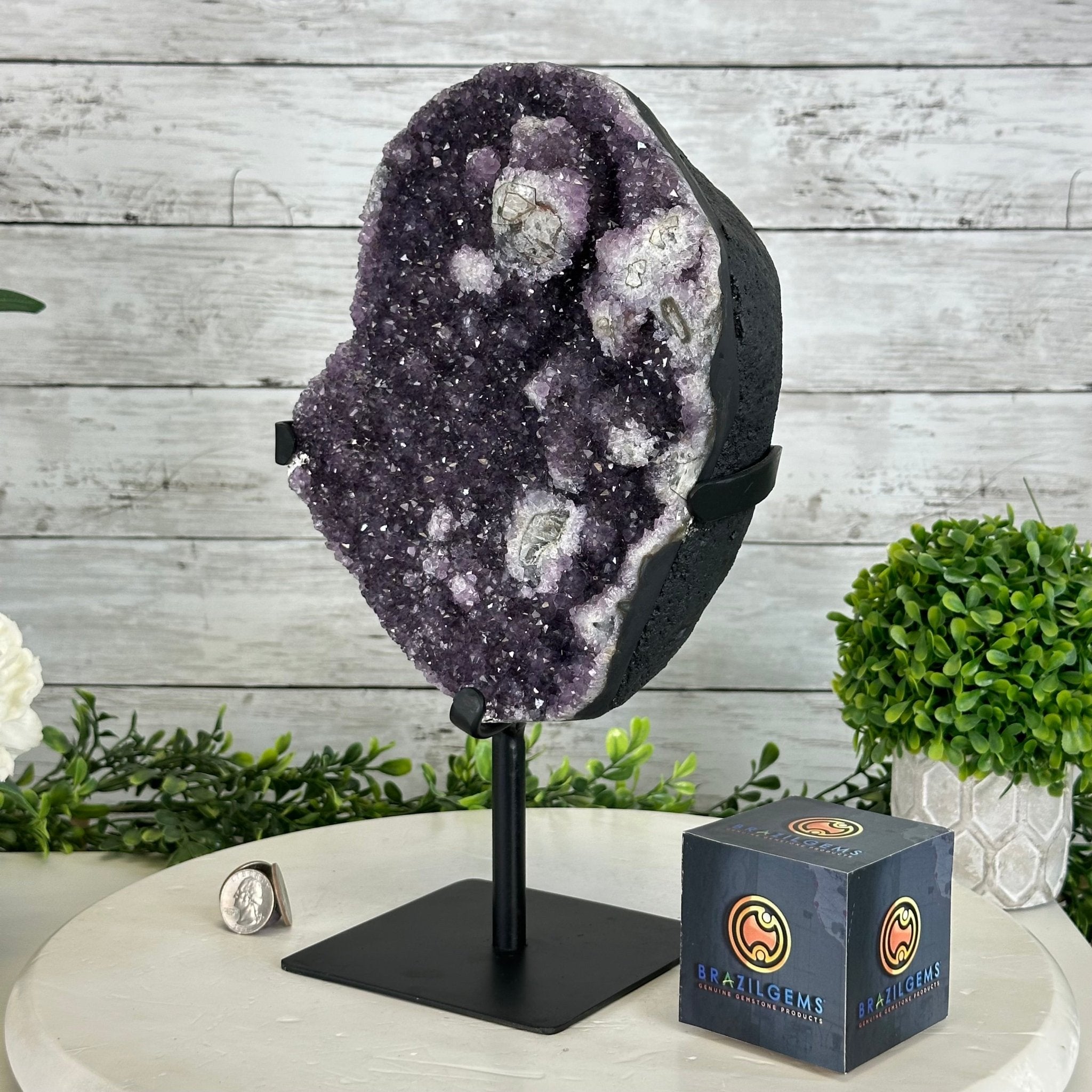 Quality Amethyst Cluster on a Metal Base, 12.7 lbs & 12.75" Tall #5491 - 0044 - Brazil GemsBrazil GemsQuality Amethyst Cluster on a Metal Base, 12.7 lbs & 12.75" Tall #5491 - 0044Clusters on Fixed Bases5491 - 0044