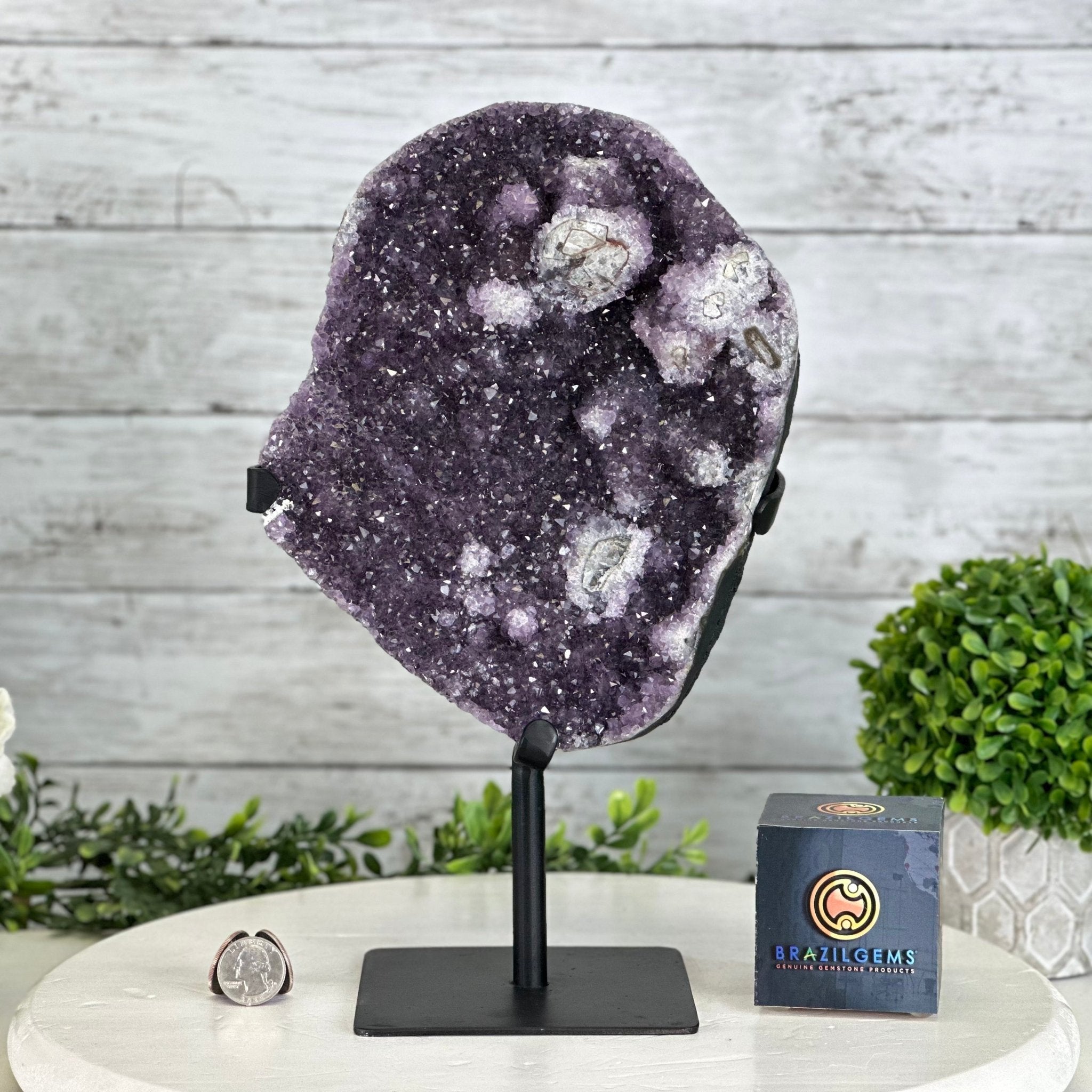 Quality Amethyst Cluster on a Metal Base, 12.7 lbs & 12.75" Tall #5491 - 0044 - Brazil GemsBrazil GemsQuality Amethyst Cluster on a Metal Base, 12.7 lbs & 12.75" Tall #5491 - 0044Clusters on Fixed Bases5491 - 0044