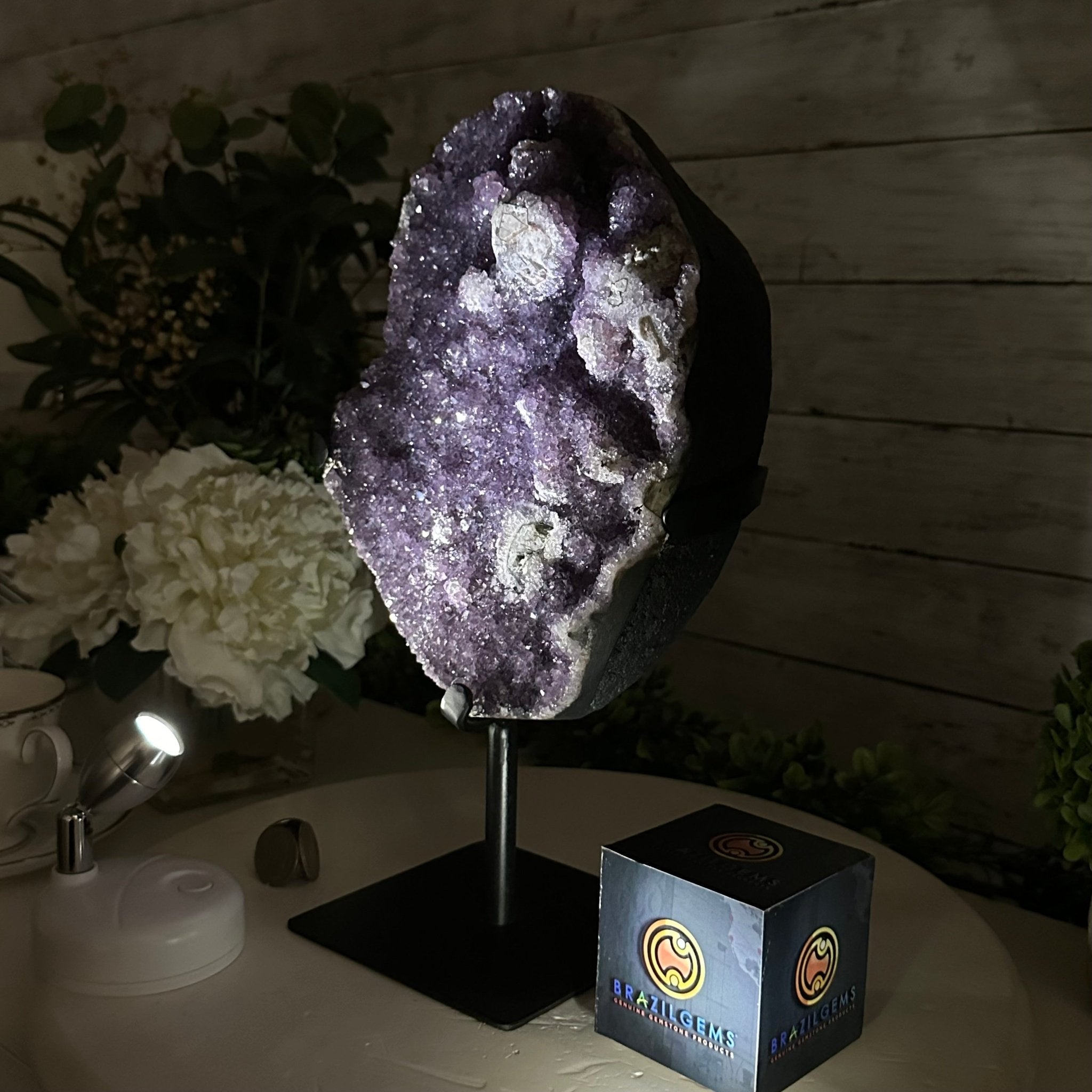 Quality Amethyst Cluster on a Metal Base, 12.7 lbs & 12.75" Tall #5491 - 0044 - Brazil GemsBrazil GemsQuality Amethyst Cluster on a Metal Base, 12.7 lbs & 12.75" Tall #5491 - 0044Clusters on Fixed Bases5491 - 0044