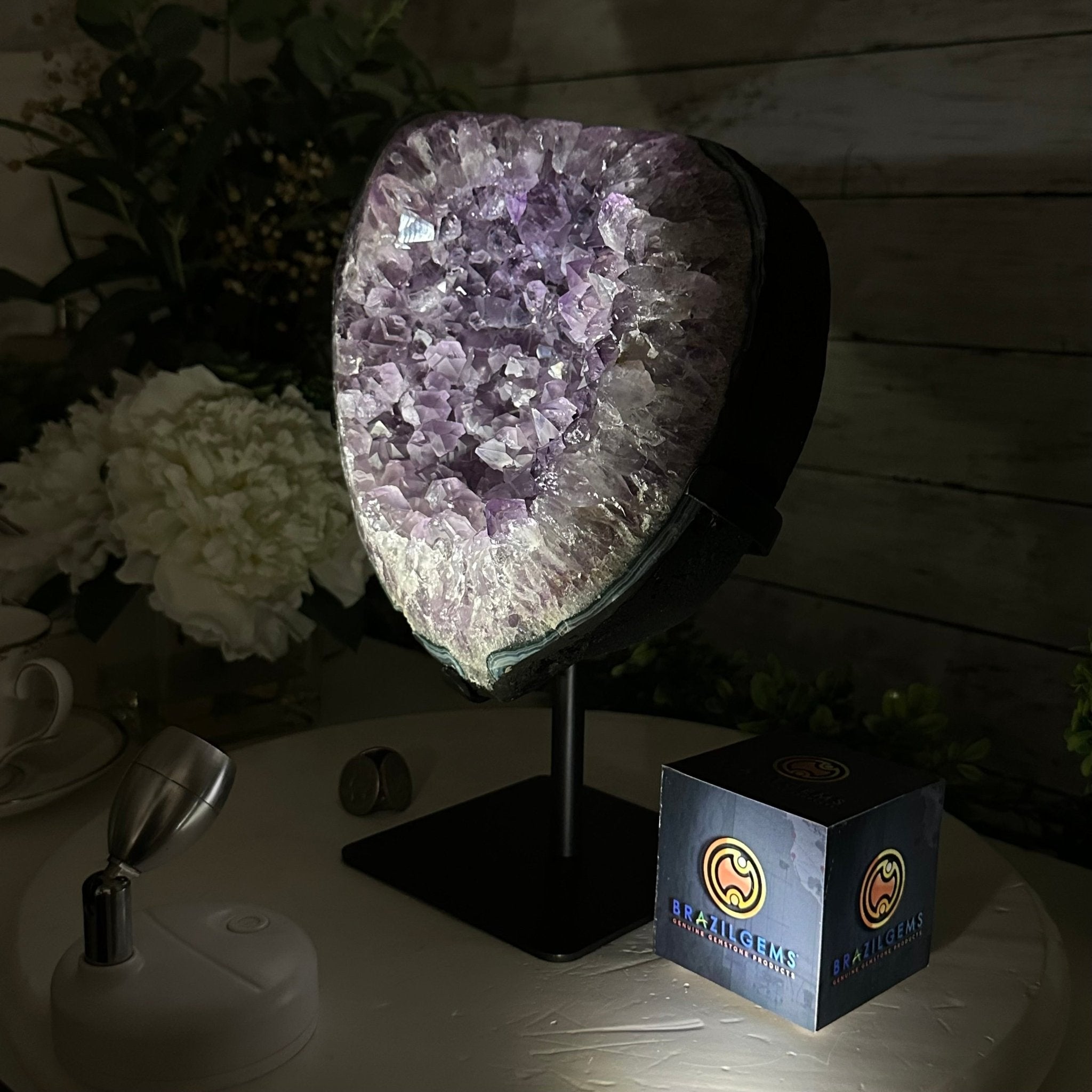 Quality Amethyst Cluster on a Metal Base, 13.3 lbs & 11" Tall #5491 - 0048 - Brazil GemsBrazil GemsQuality Amethyst Cluster on a Metal Base, 13.3 lbs & 11" Tall #5491 - 0048Clusters on Fixed Bases5491 - 0048