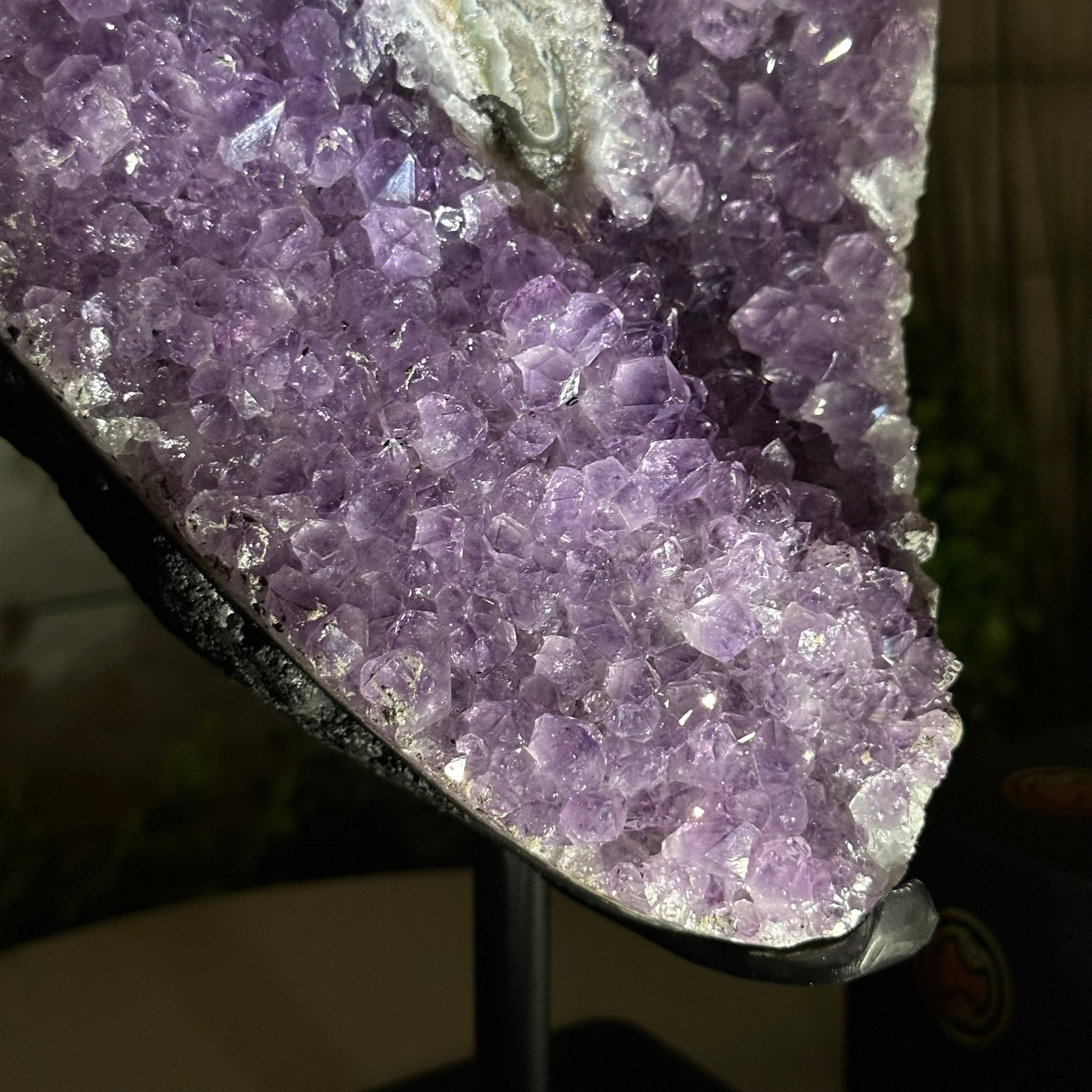 Quality Amethyst Cluster on a Metal Base, 13.9 lbs & 13.6" Tall #5491 - 0052 - Brazil GemsBrazil GemsQuality Amethyst Cluster on a Metal Base, 13.9 lbs & 13.6" Tall #5491 - 0052Clusters on Fixed Bases5491 - 0052