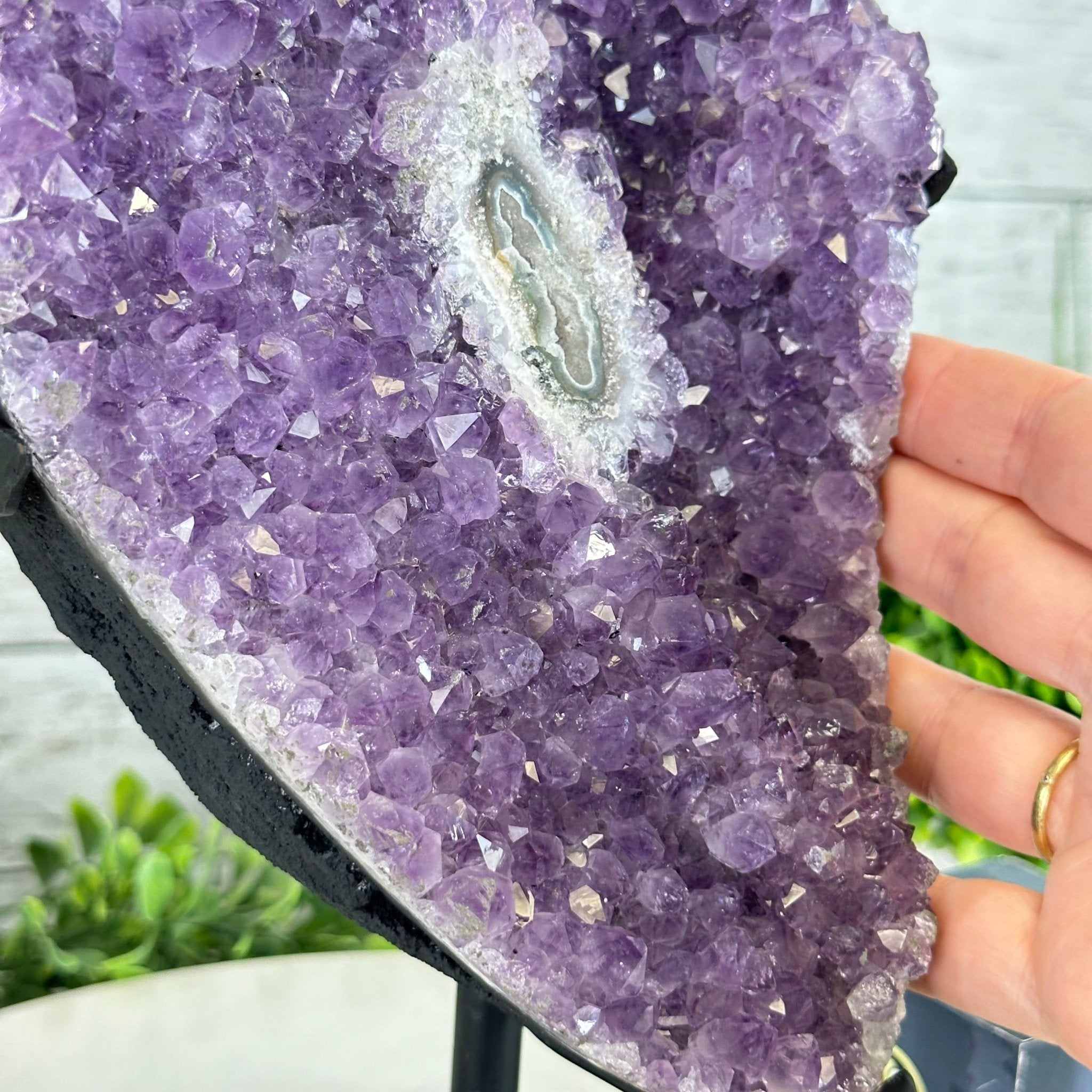 Quality Amethyst Cluster on a Metal Base, 13.9 lbs & 13.6" Tall #5491 - 0052 - Brazil GemsBrazil GemsQuality Amethyst Cluster on a Metal Base, 13.9 lbs & 13.6" Tall #5491 - 0052Clusters on Fixed Bases5491 - 0052