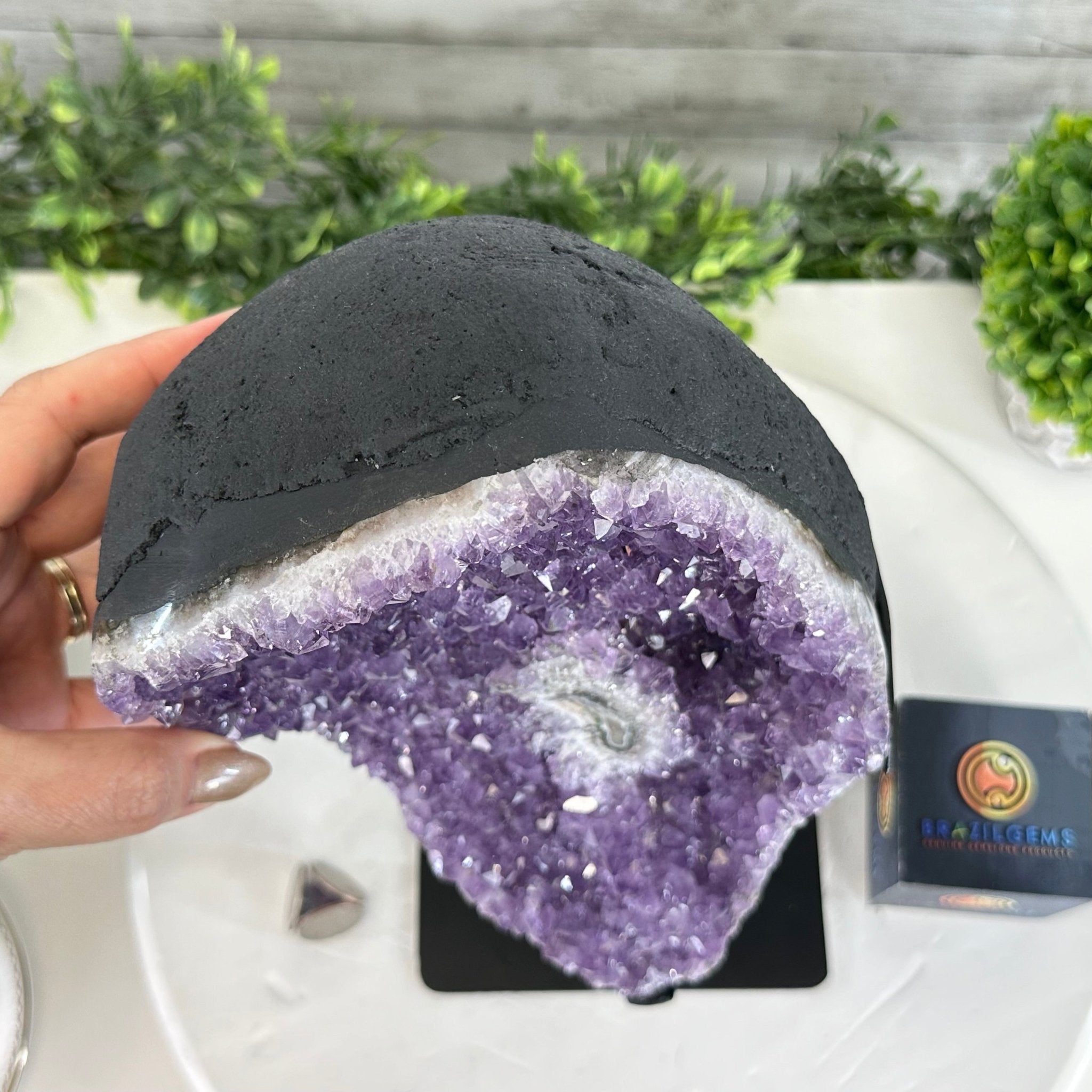 Quality Amethyst Cluster on a Metal Base, 13.9 lbs & 13.6" Tall #5491 - 0052 - Brazil GemsBrazil GemsQuality Amethyst Cluster on a Metal Base, 13.9 lbs & 13.6" Tall #5491 - 0052Clusters on Fixed Bases5491 - 0052