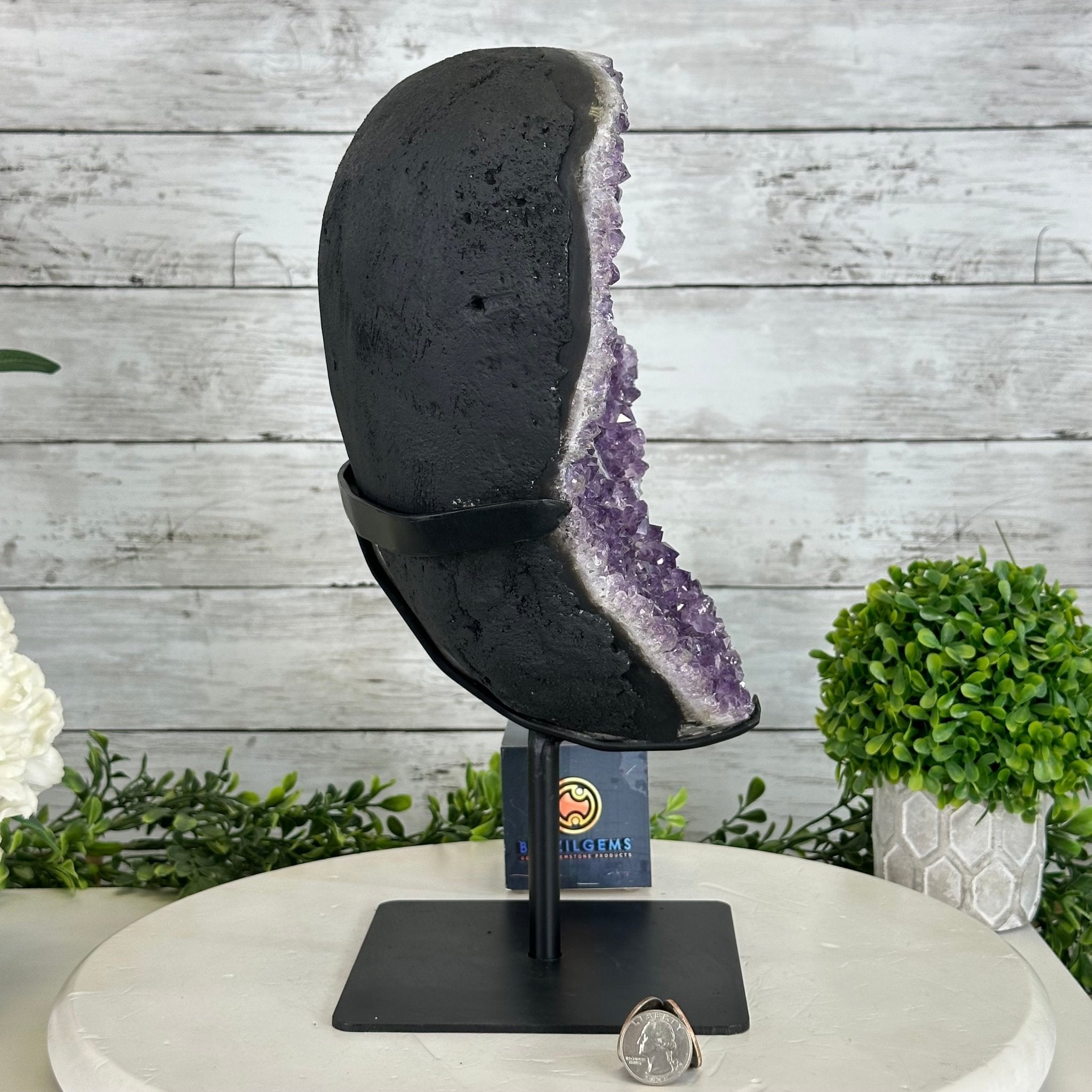 Quality Amethyst Cluster on a Metal Base, 13.9 lbs & 13.6" Tall #5491 - 0052 - Brazil GemsBrazil GemsQuality Amethyst Cluster on a Metal Base, 13.9 lbs & 13.6" Tall #5491 - 0052Clusters on Fixed Bases5491 - 0052