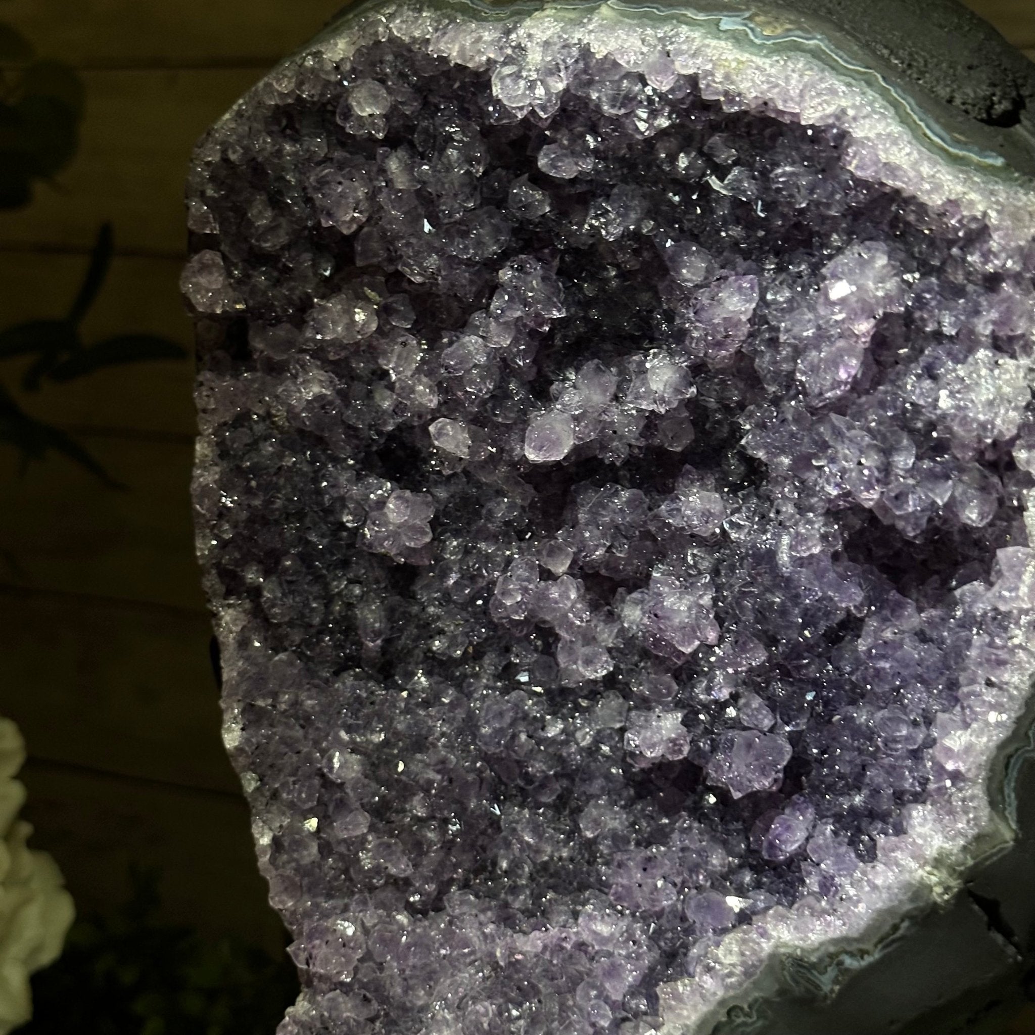 Quality Amethyst Cluster on a Metal Base, 16.9 lbs & 12.5" Tall #5491 - 0058 - Brazil GemsBrazil GemsQuality Amethyst Cluster on a Metal Base, 16.9 lbs & 12.5" Tall #5491 - 0058Clusters on Fixed Bases5491 - 0058