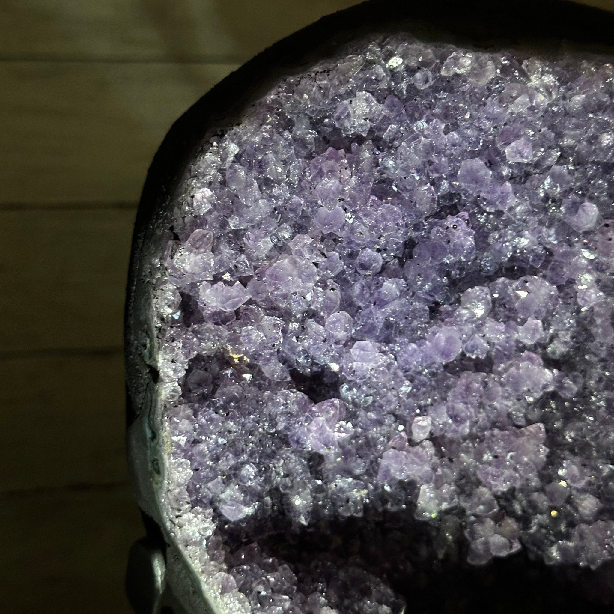 Quality Amethyst Cluster on a Metal Base, 16.9 lbs & 12.5" Tall #5491 - 0058 - Brazil GemsBrazil GemsQuality Amethyst Cluster on a Metal Base, 16.9 lbs & 12.5" Tall #5491 - 0058Clusters on Fixed Bases5491 - 0058