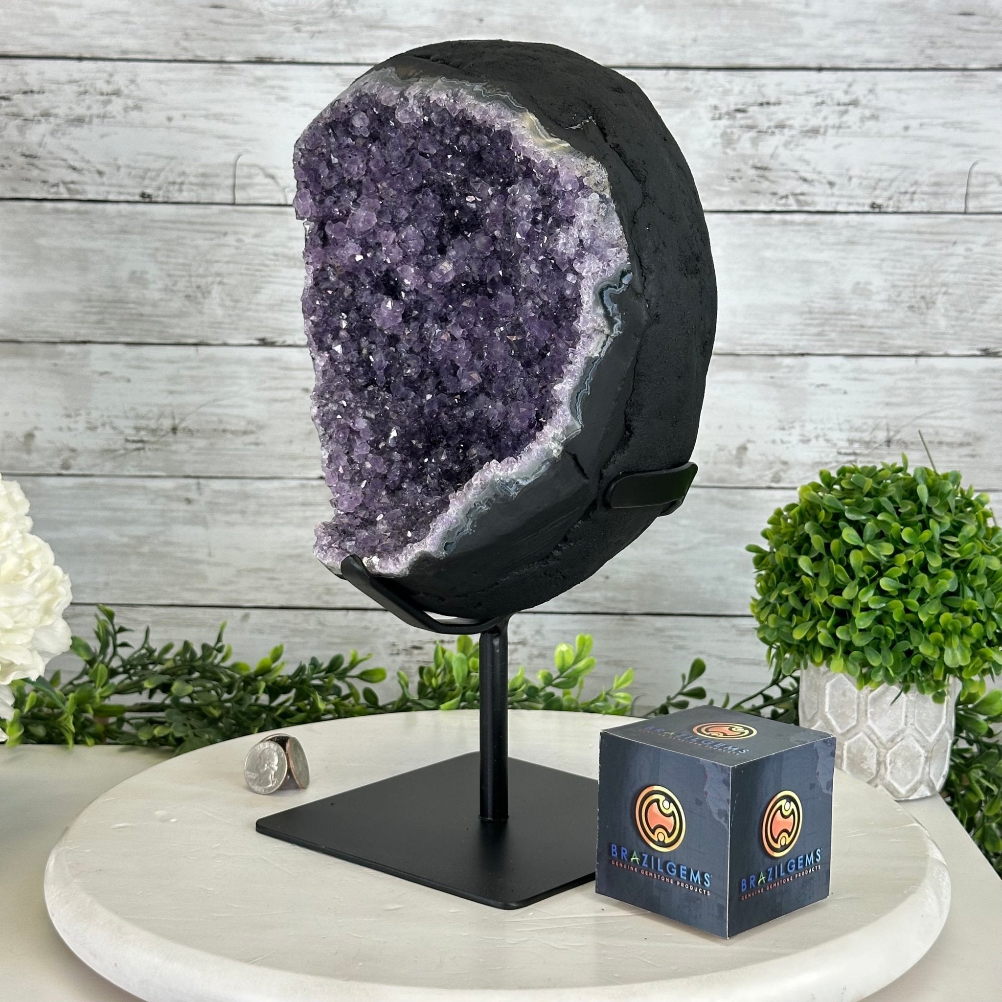 Quality Amethyst Cluster on a Metal Base, 16.9 lbs & 12.5" Tall #5491 - 0058 - Brazil GemsBrazil GemsQuality Amethyst Cluster on a Metal Base, 16.9 lbs & 12.5" Tall #5491 - 0058Clusters on Fixed Bases5491 - 0058