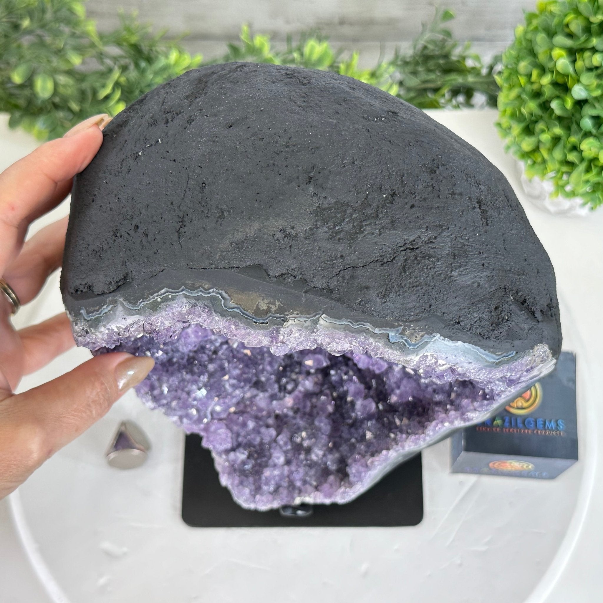 Quality Amethyst Cluster on a Metal Base, 16.9 lbs & 12.5" Tall #5491 - 0058 - Brazil GemsBrazil GemsQuality Amethyst Cluster on a Metal Base, 16.9 lbs & 12.5" Tall #5491 - 0058Clusters on Fixed Bases5491 - 0058